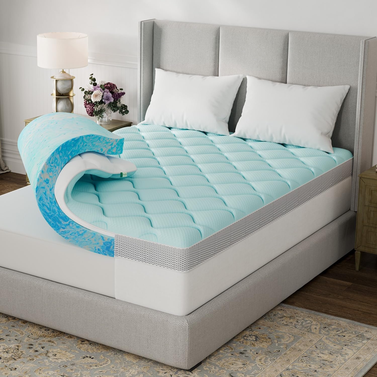 Novilla 3 Inch Dual Layer Cooling Gel Memory Foam Mattress Topper King Size