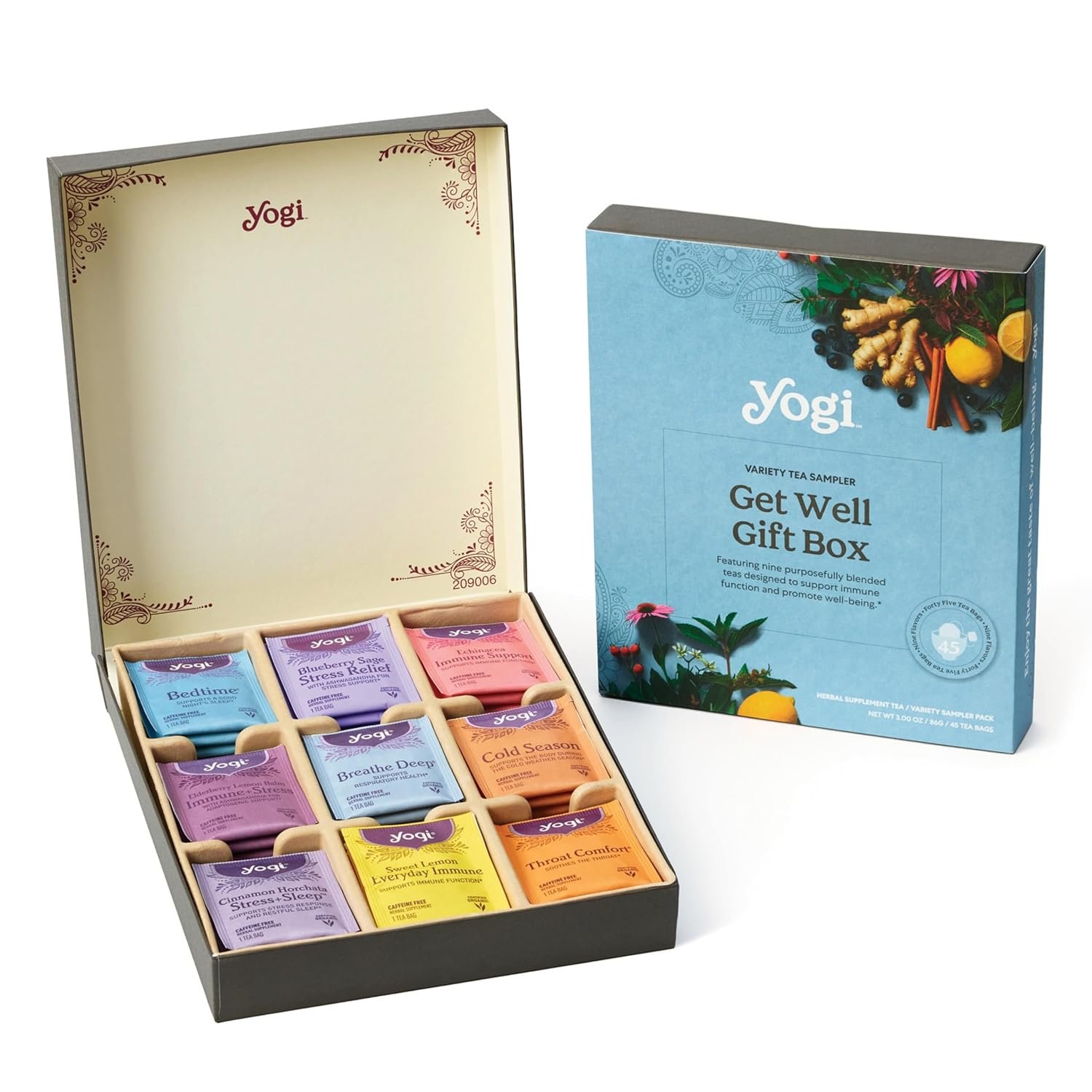 Yogi Get Well Gift Box, 45 Tea Bags (5 Bags per Flavor)