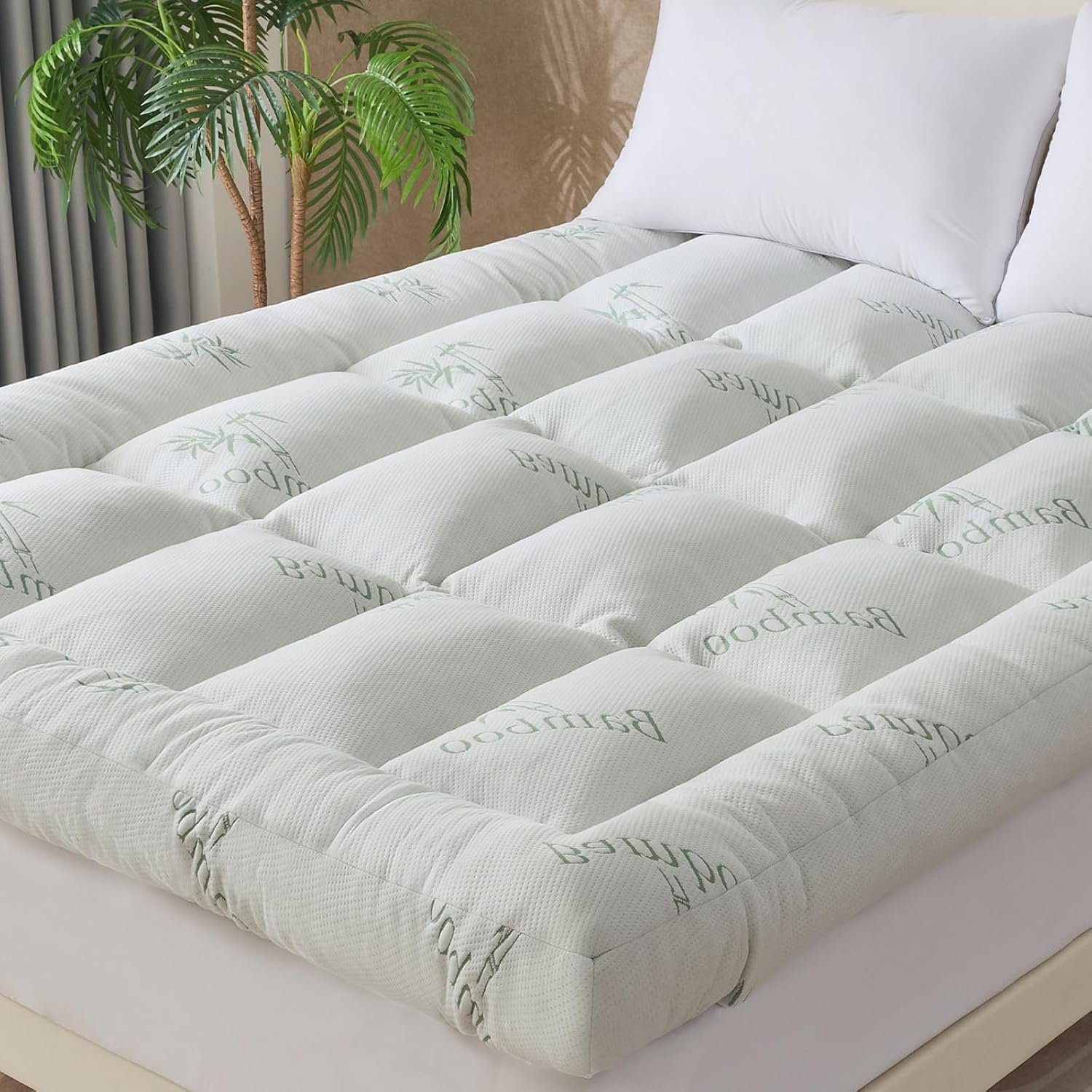 WhatsBedding 5 Inch Memory Foam Mattress Topper Queen for Back Pain Relief, Cooling Bamboo Viscose Air Layer, Supportive Pillow Top Mattress Topper, 8-18in Deep Pocket