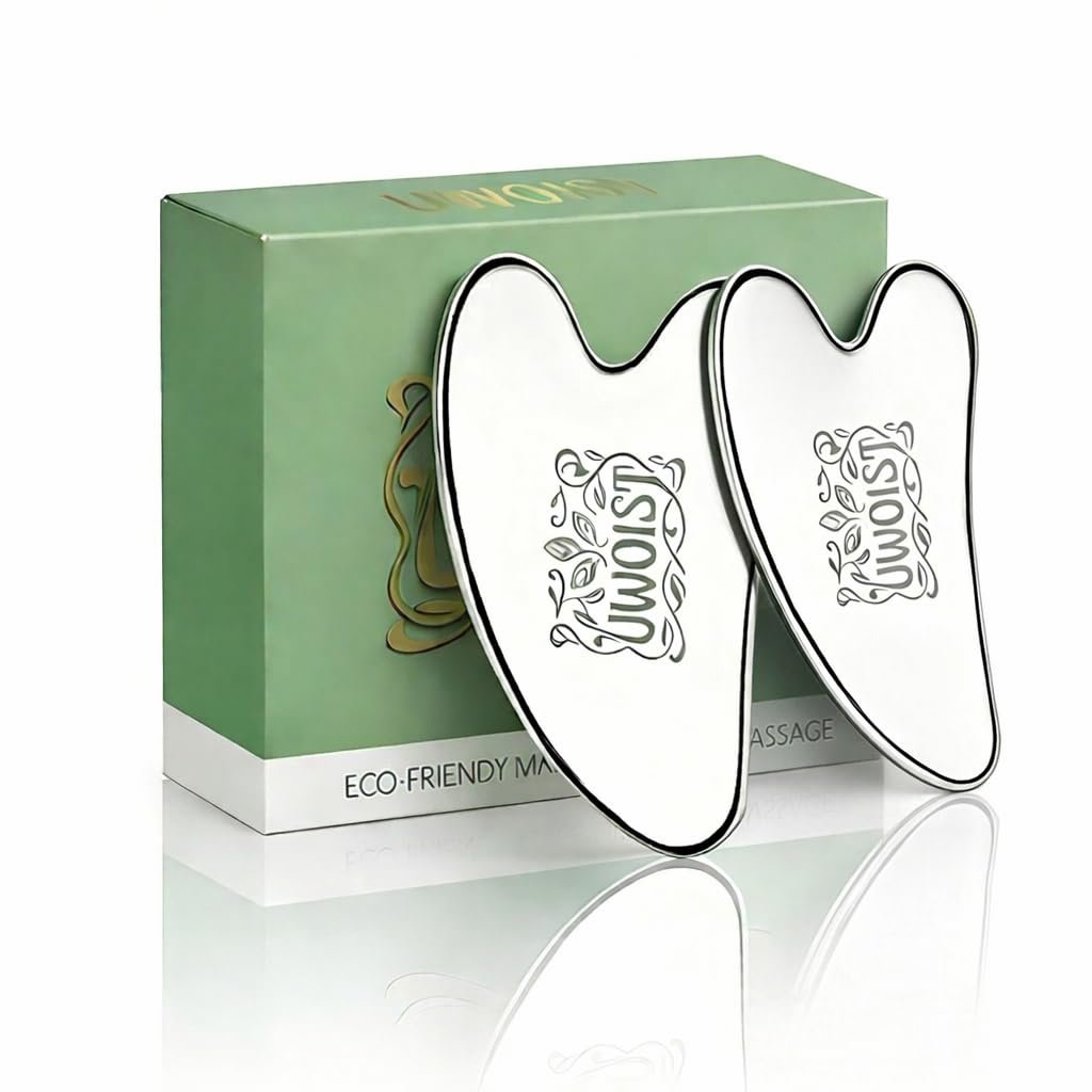Gua Sha Facial Tools – 2pcs Stainless Steel Gua sha Tool for Face, Face Sculpting Tool, Jawline Shaper, Lymphatic Contour face Brush, Body Gua Sha Tools, Lymphatic Drainage Massager, Facial Skin Care