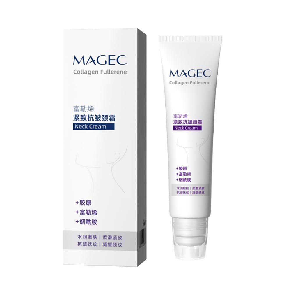 Magec Cream Collageno, Magic Collagen Fullerene Neck Cream, Magic Wrinkle Cream, Skin Tightening Neck Cream with Roller for Tightening and Firming, 50g / 1.77oz (1pc)