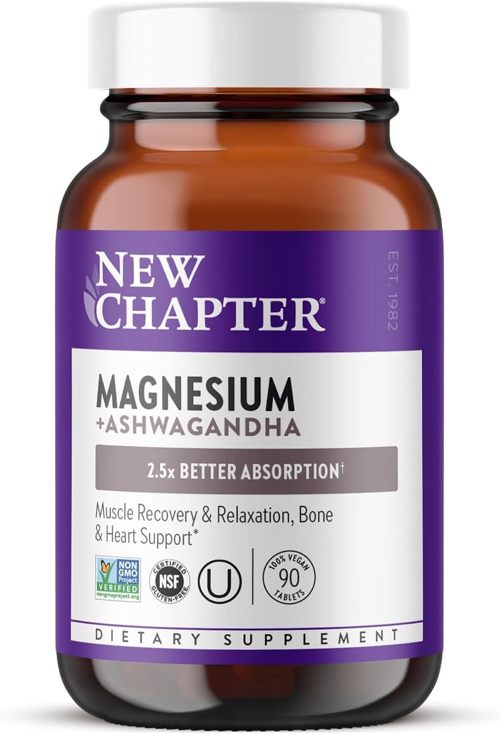 New Chapter Magnesium Glycinate 325mg & Ashwagandha Supplement, 90 Tablets