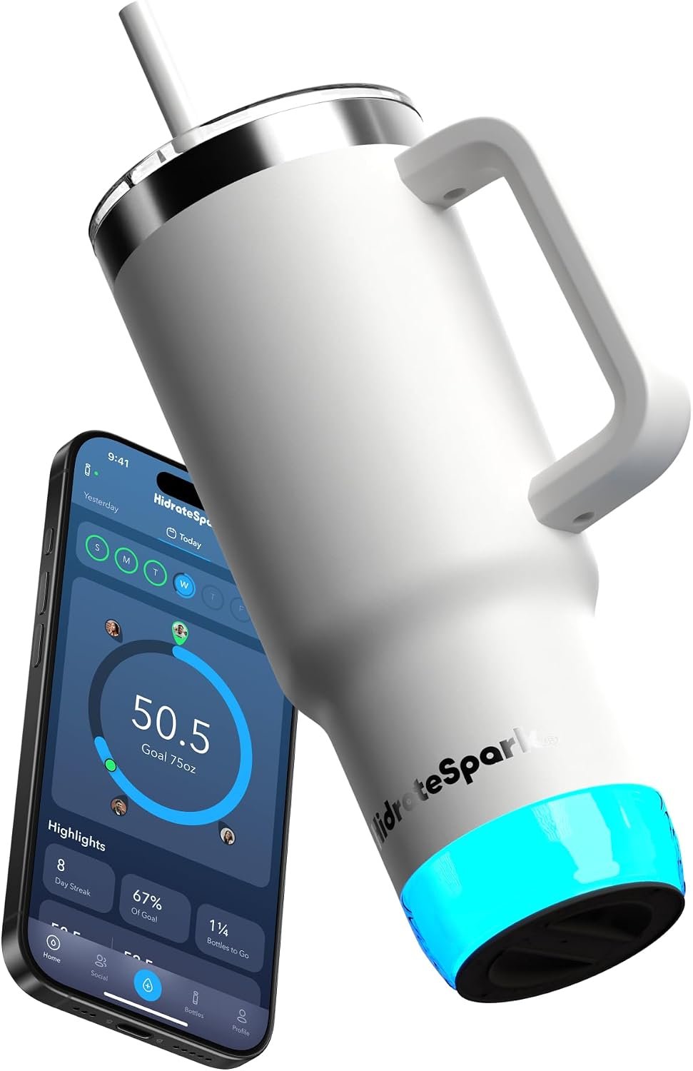 Hidrate Spark PRO 2 30oz Tumbler – Smart Hydration Tumbler with Clinically Accurate Water Tracking & Extended Battery Life – Syncs with Apple Health, Fitbit, Smart Rings & Smart Watches – White