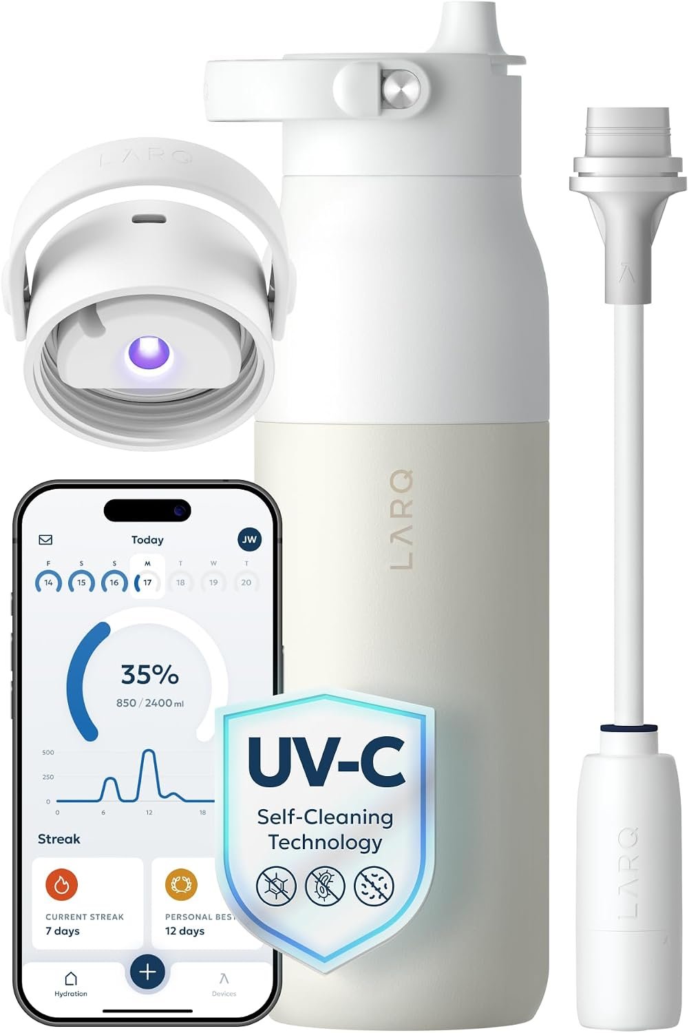 LARQ PureVis 2 Smart UV-C Self-Cleaning Insulated Water Bottle Filter Straw