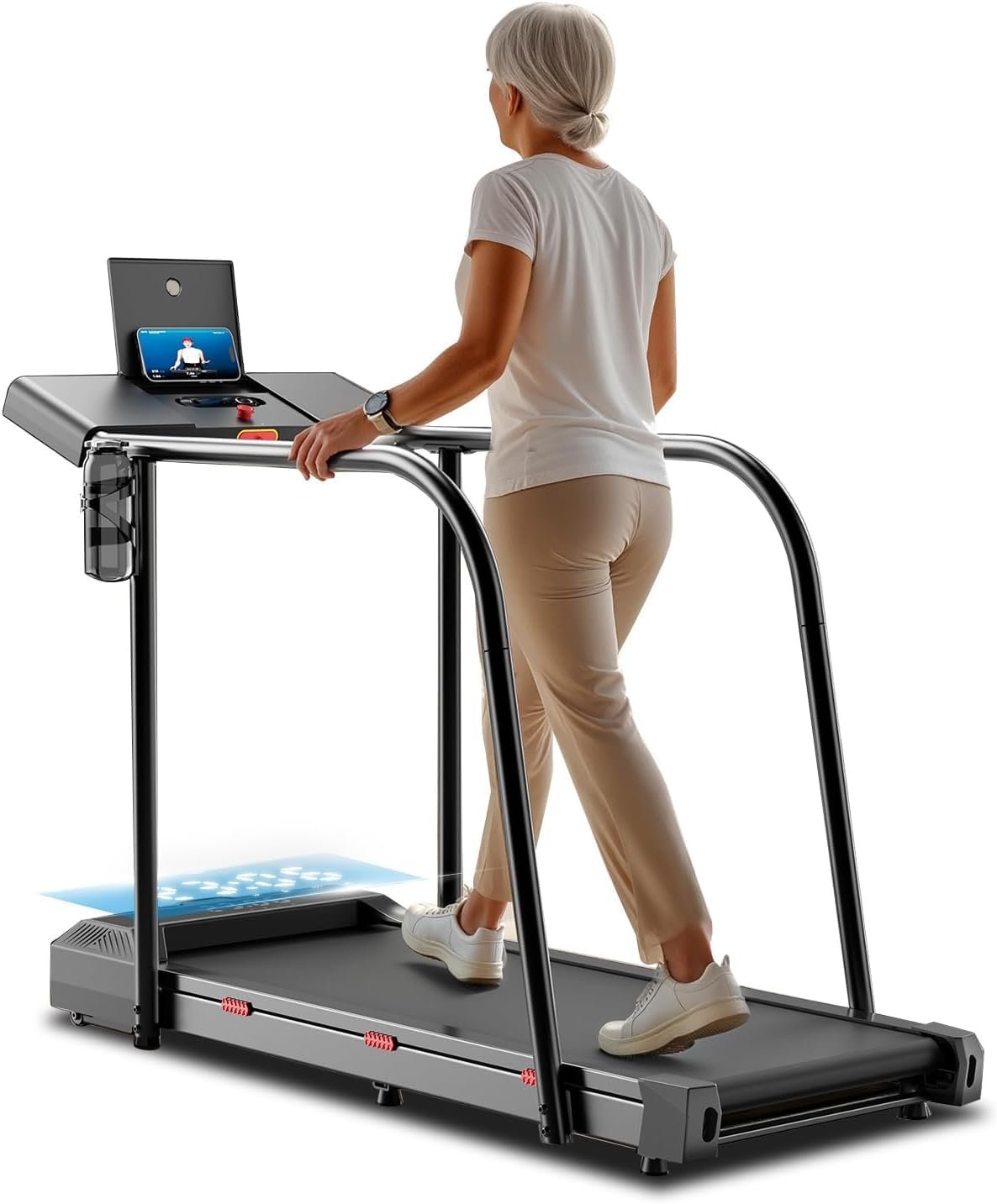 YESOUL Treadmill for Seniors with Long Handrails, Emergency Stop Button