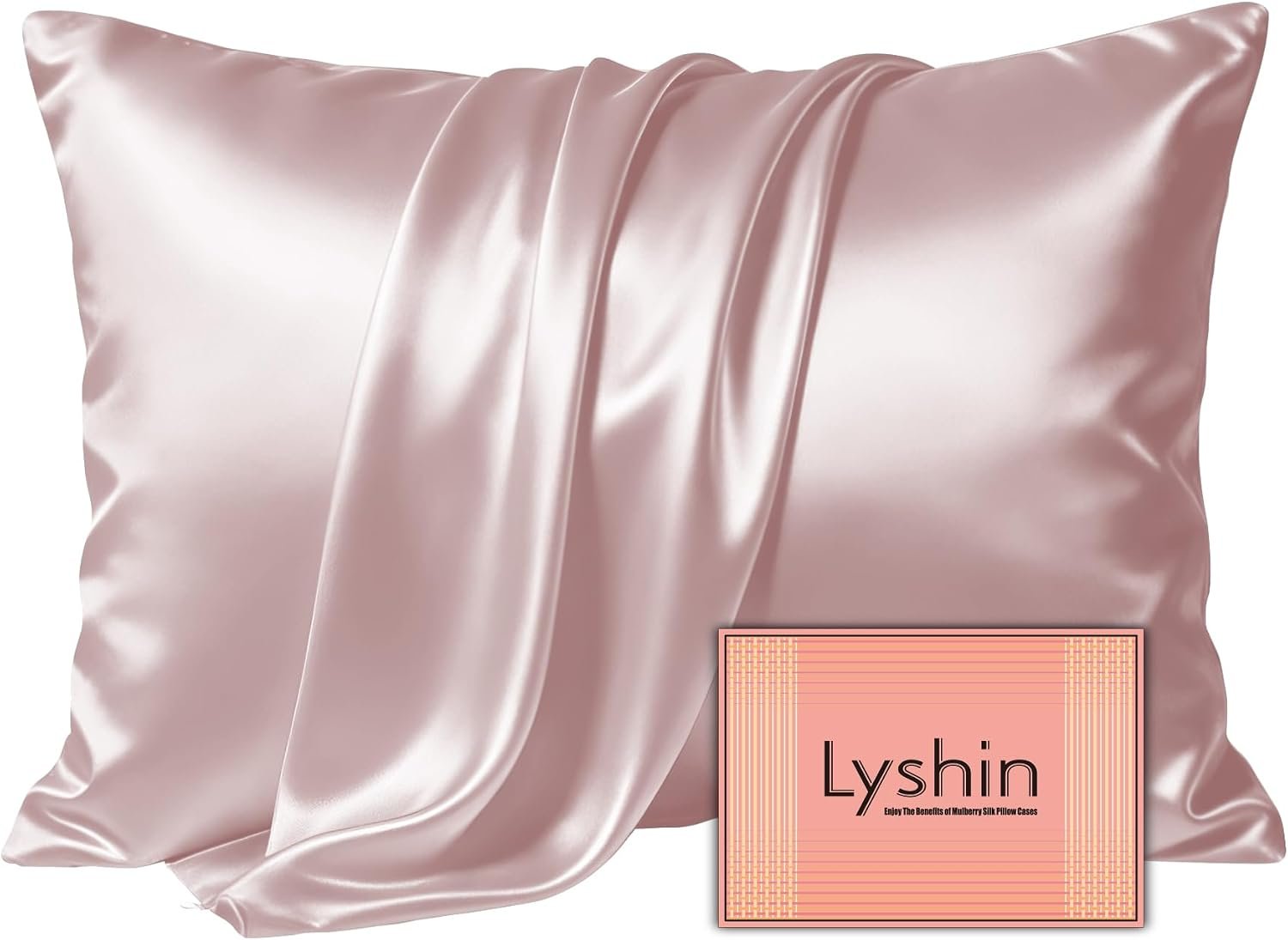 LYSHIN Pink Silk Pillowcase Standard Size with Hidden Zipper