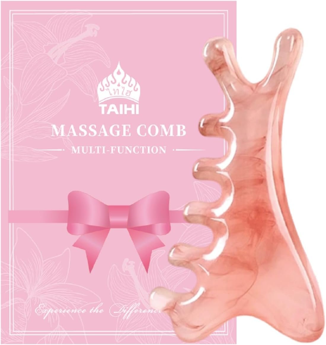 TAIHI Gua Sha Massage Comb, 4-in-1 Scalp Massager Facial Tool for Neck, Body, Lymphatic Drainage, Tension Relief, Gifts for Women and Men (Pink)