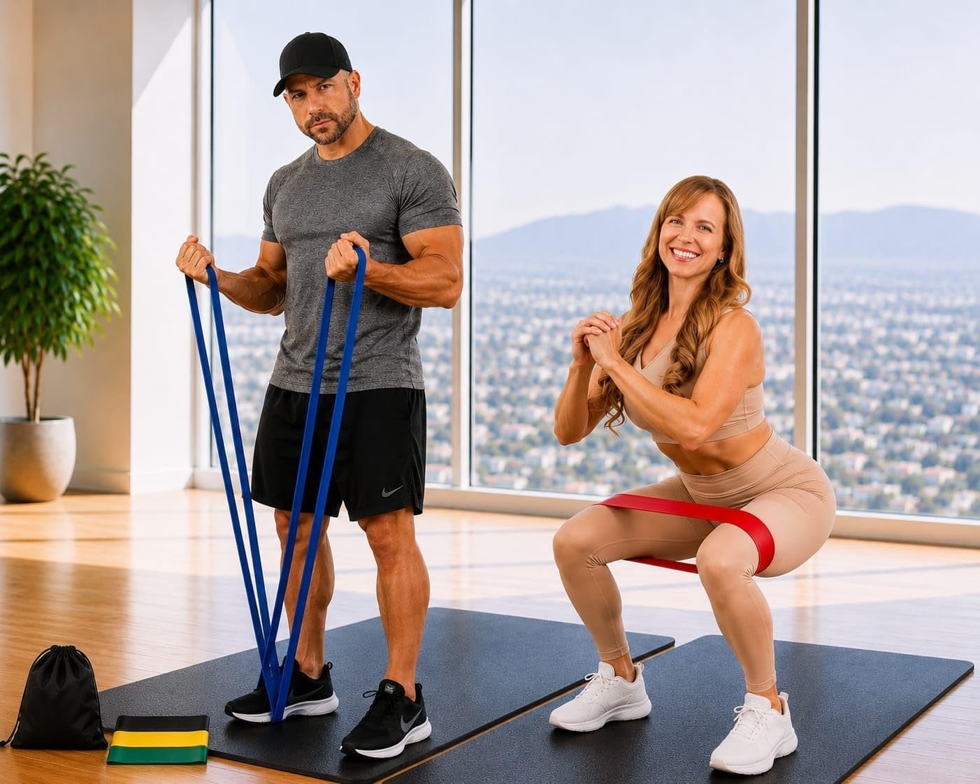 OTEAM FIT Resistance Exercise and Therapy Bands with Carry Bag, Set of 5