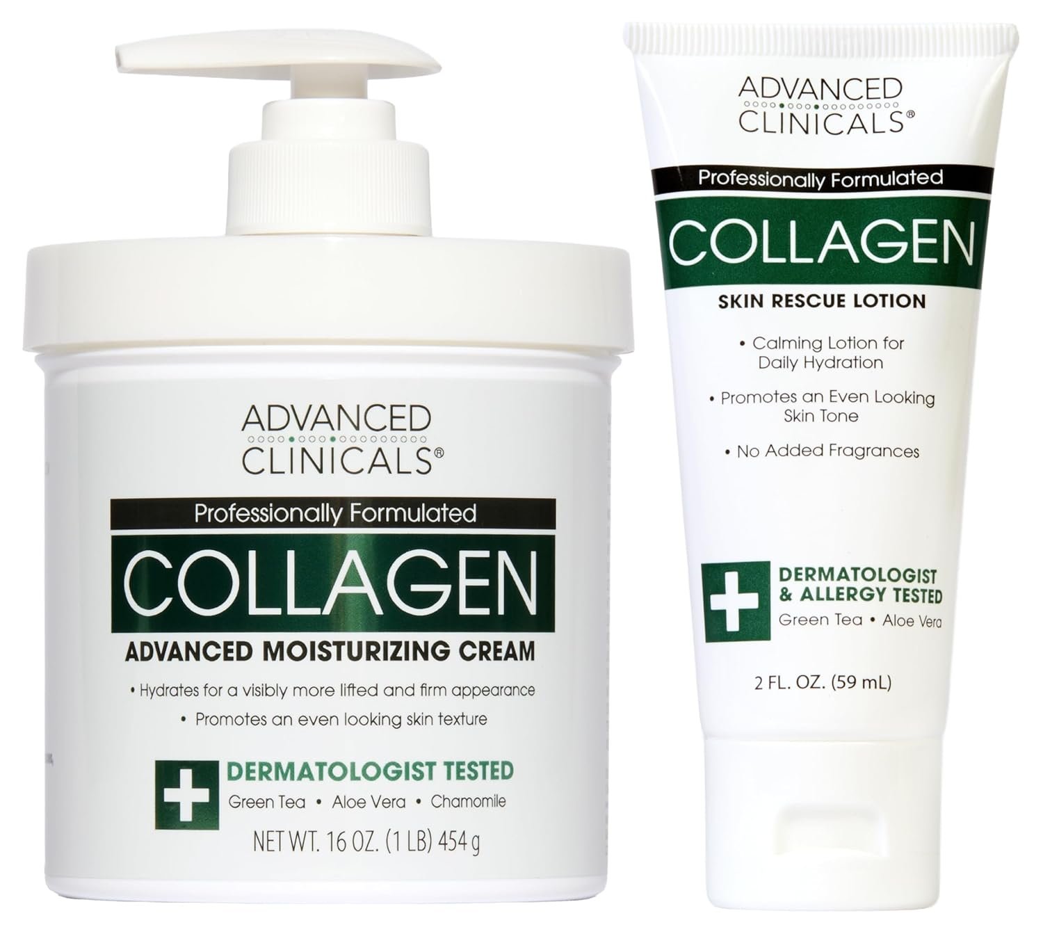Advanced Clinicals Collagen Cream Body Lotion & Face Moisturizer | Skincare Anti Aging Collagen Lotion For Women, Men, Hand, & Neck Improves Look Of Crepe Skin & Uneven Dry Skin, 16Oz + Travel Size