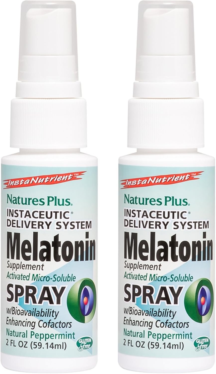 NaturesPlus Melatonin Spray, Natural Peppermint Flavor – 2 fl oz, Pack of 2 – with Vitamin B6 & E – Vegetarian, Gluten Free – 160 Total Servings