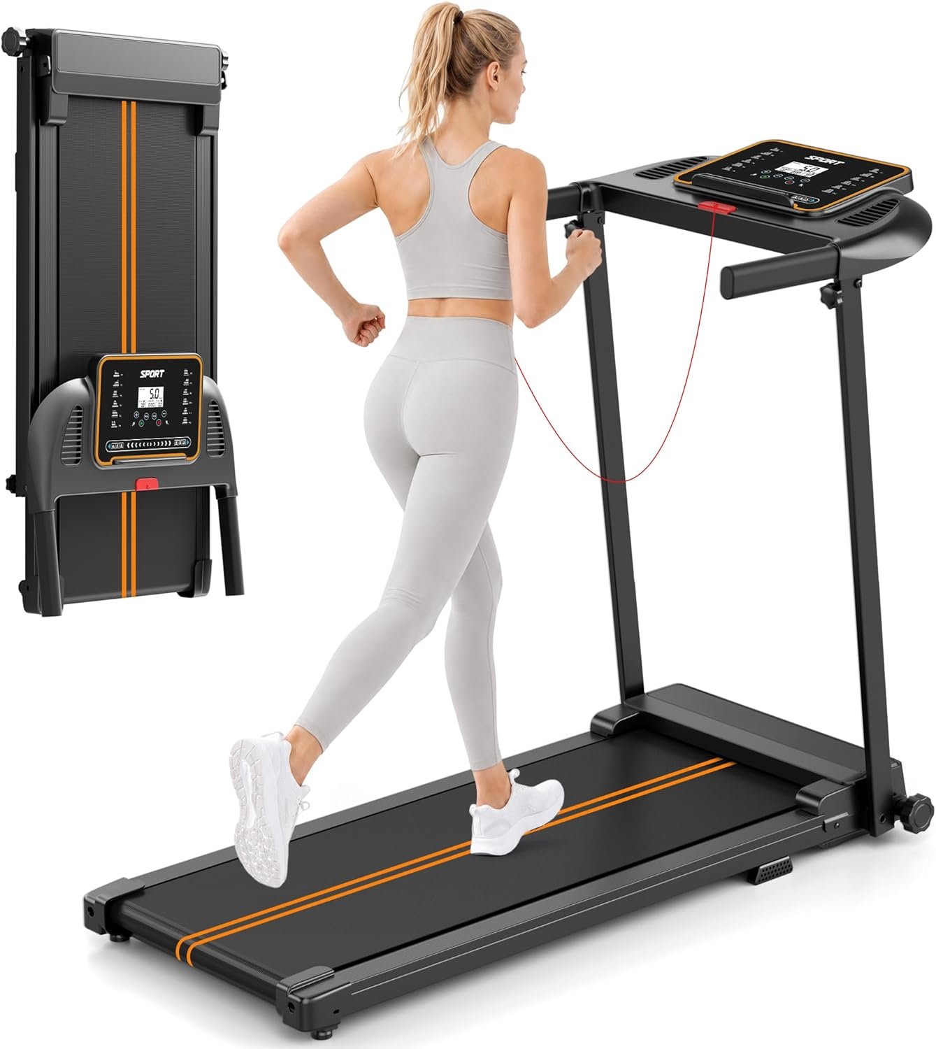 Treadmills for Home Walking Pad – Foldable Treadmill Under Desk with Handle Bar 0.6-6.2 MPH Portable Folding Pads Compact Running Machine Quiet Lightweight