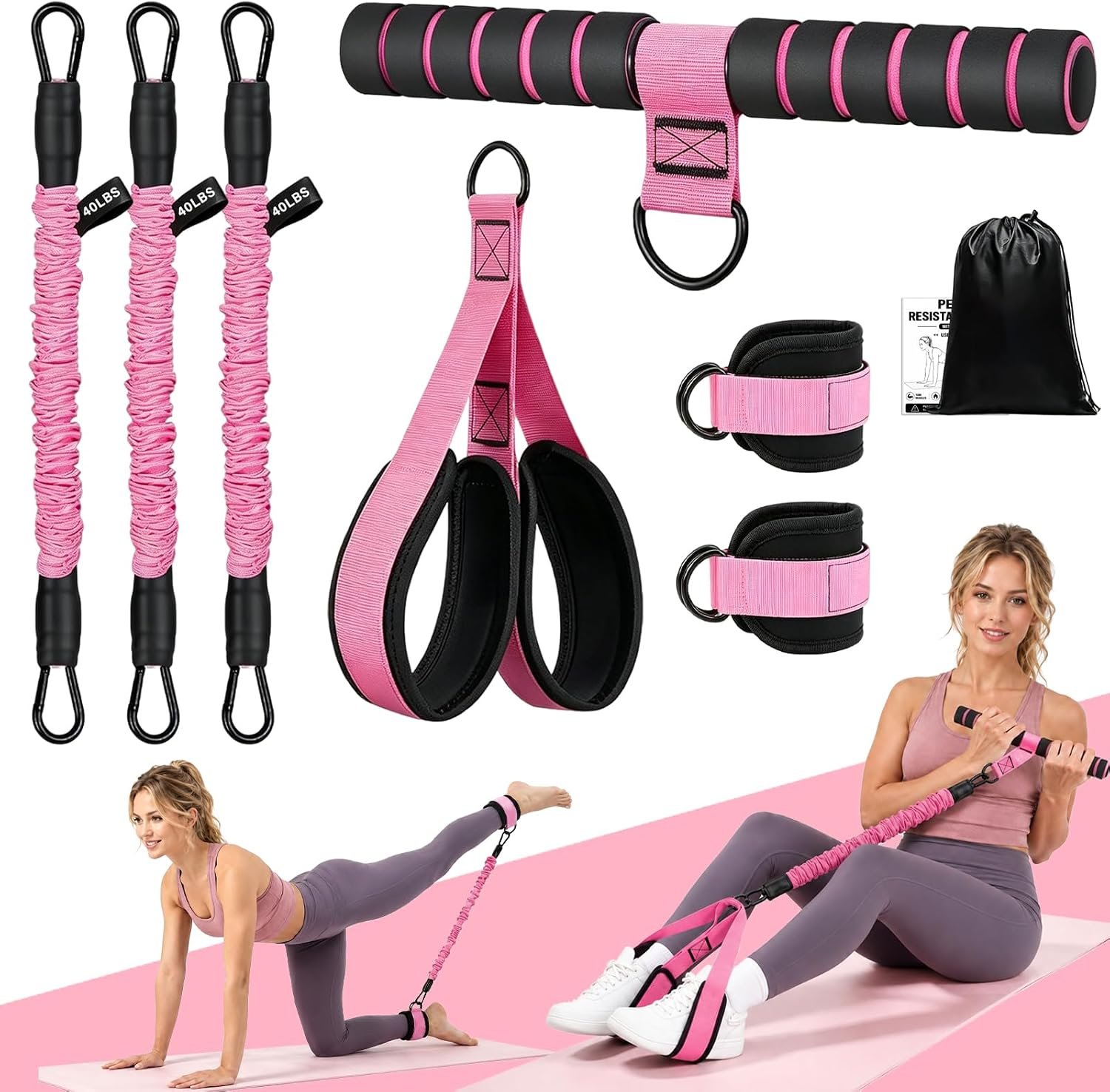 Pedal Resistance Band with Handle, Upgraded 3 Tube Resistance Bands