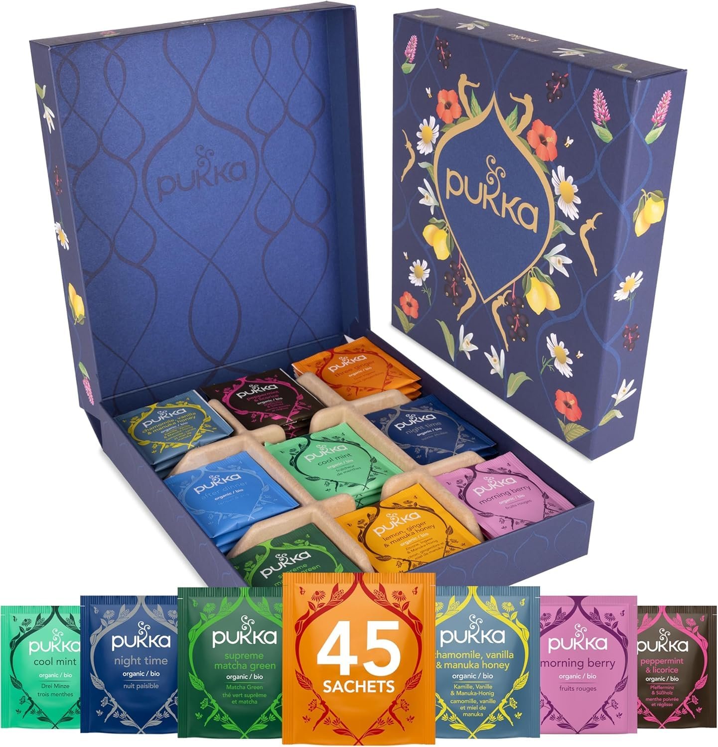Pukka Premium Herbal Tea Gift Set, 45 Organic Tea Bags with 9 Flavors