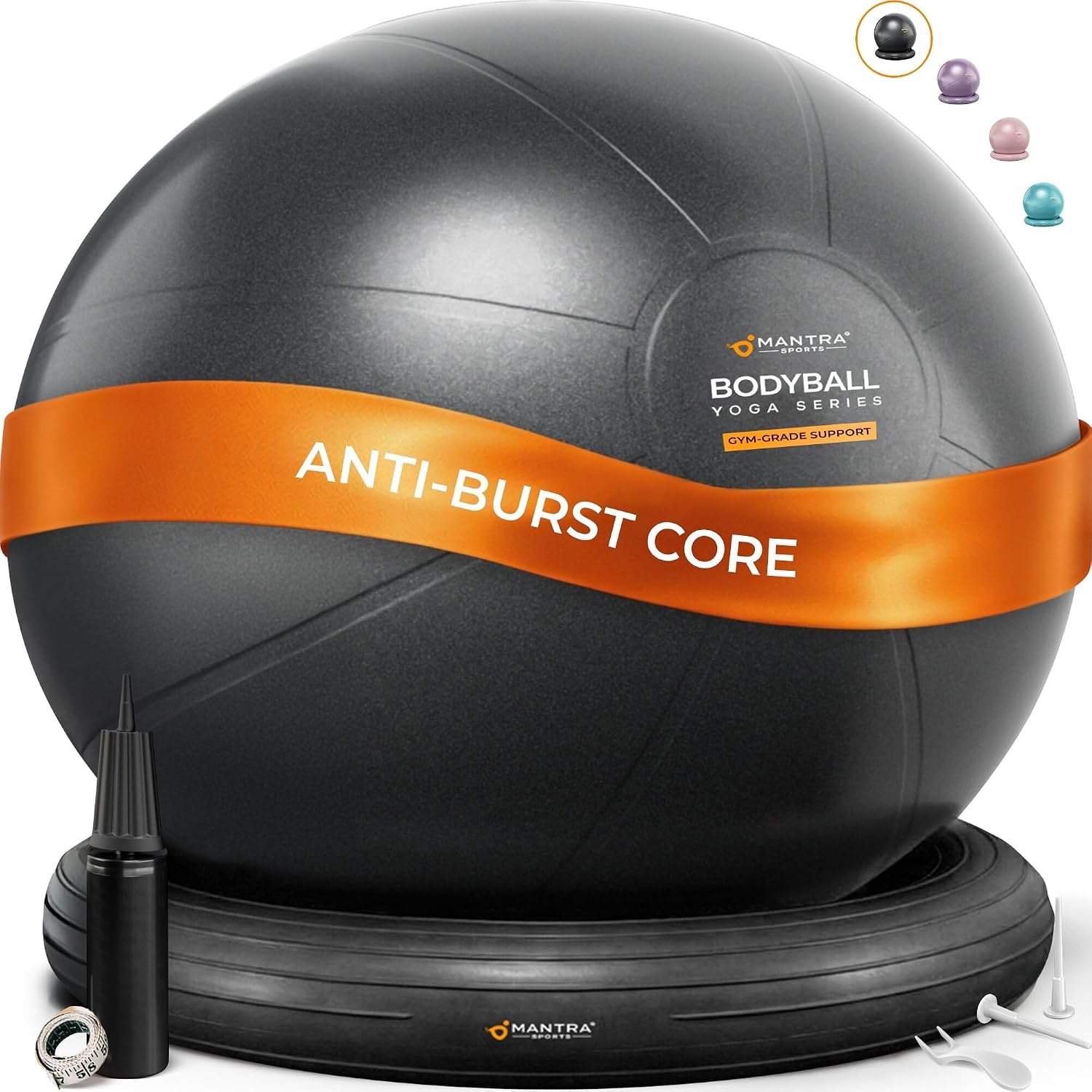 Yoga Ball Chair for Office Desk with Base – Ergonomic Balance & Stability Exercise Ball Seat for Adults – Active Sitting for Posture, Core & Back Pain Relief, Home Gym, Therapy, Pump