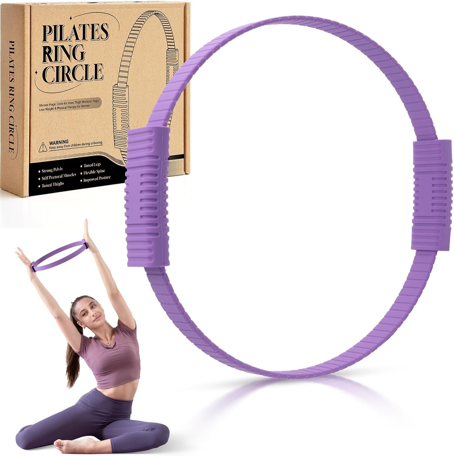 Krightlink Pilates Ring Circle, 14″ Magic Circle Pilates Rings for Focusing on Toning Inner Thighs, Arms, and Core, Fitness Exercise Ring Workout Ring for Yoga and Pilates