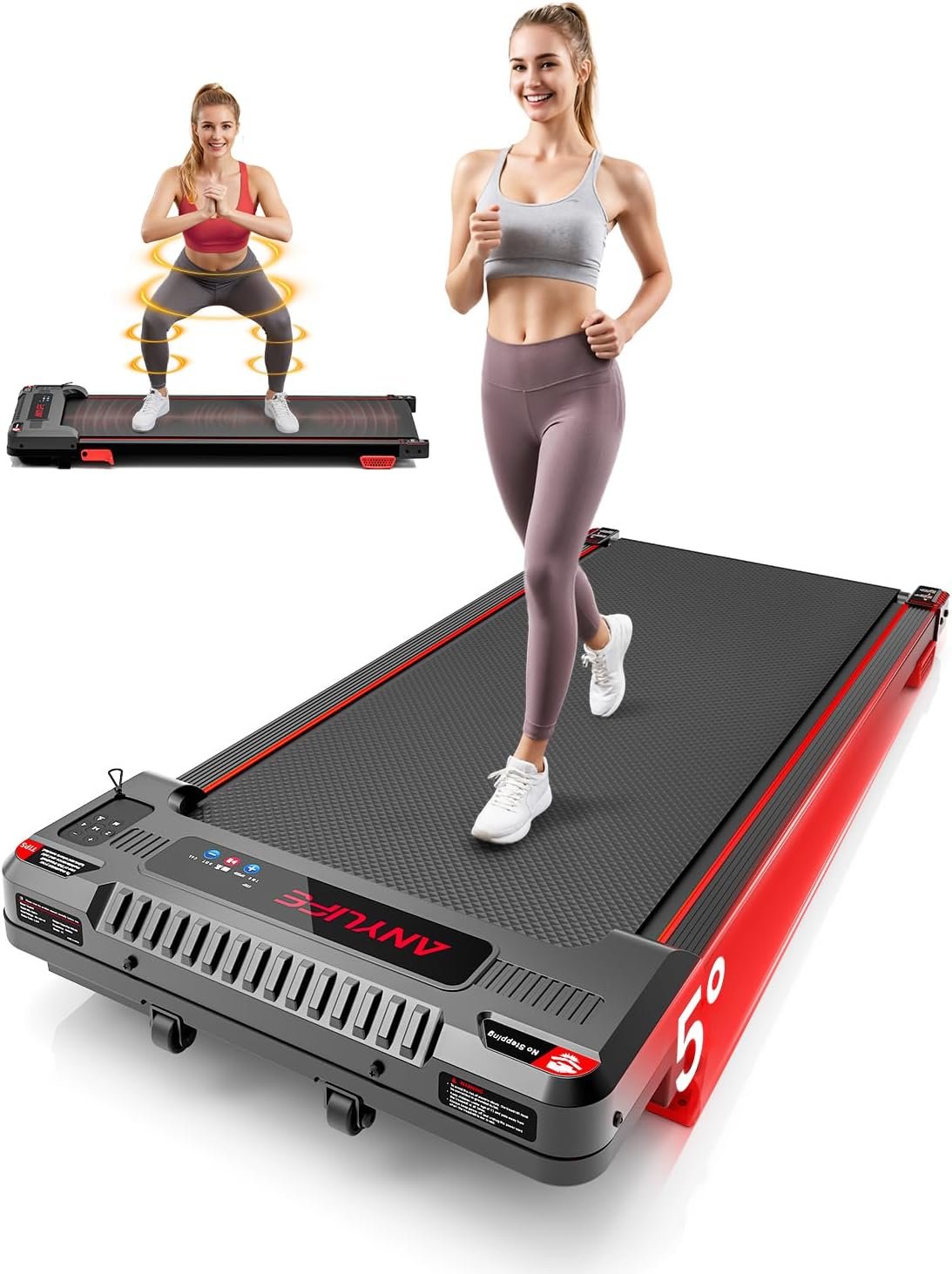 Walking Pad Treadmill, Anylife Walking Pad Treadmill with Incline, 2.5HP Compact Treadmills for Home, Low Noise Under Desk Walking Pads with Vibration Mode, LED Display, Remote Control