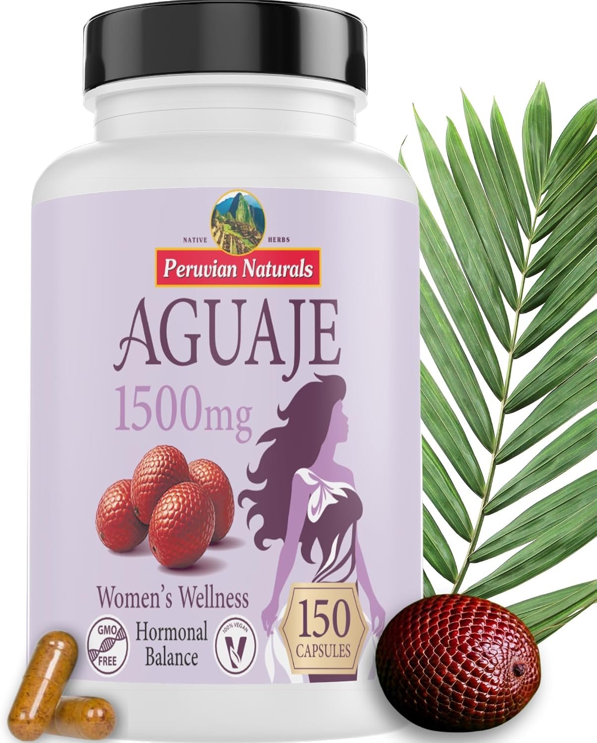 Peruvian Naturals Aguaje Capsules for Women 150 Pills – Natural Curves for Female Health Supplement, Powerful Hormone Balance, Buriti Fruit, Non-GMO, Vegan