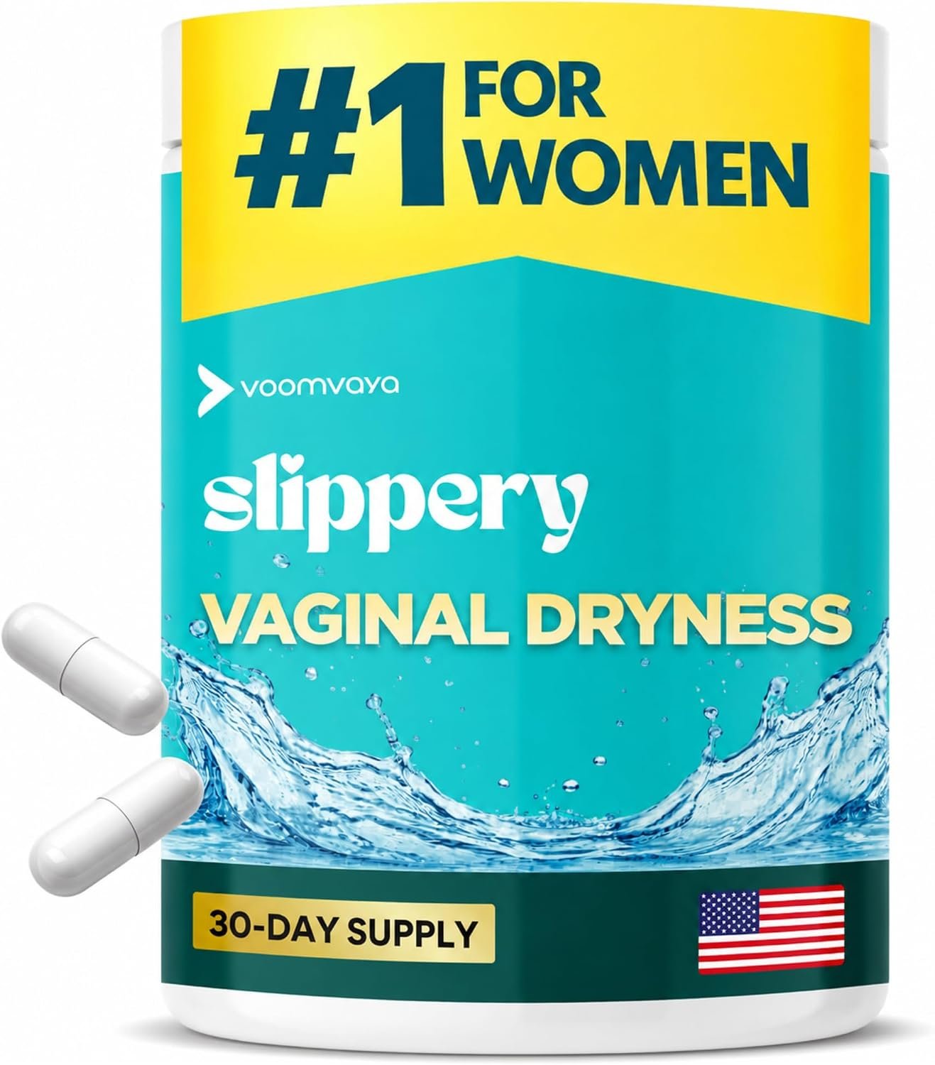 VoomVaya Slippery Vaginal Dryness Relief w/Slippery Elm for Women, 60 Caps