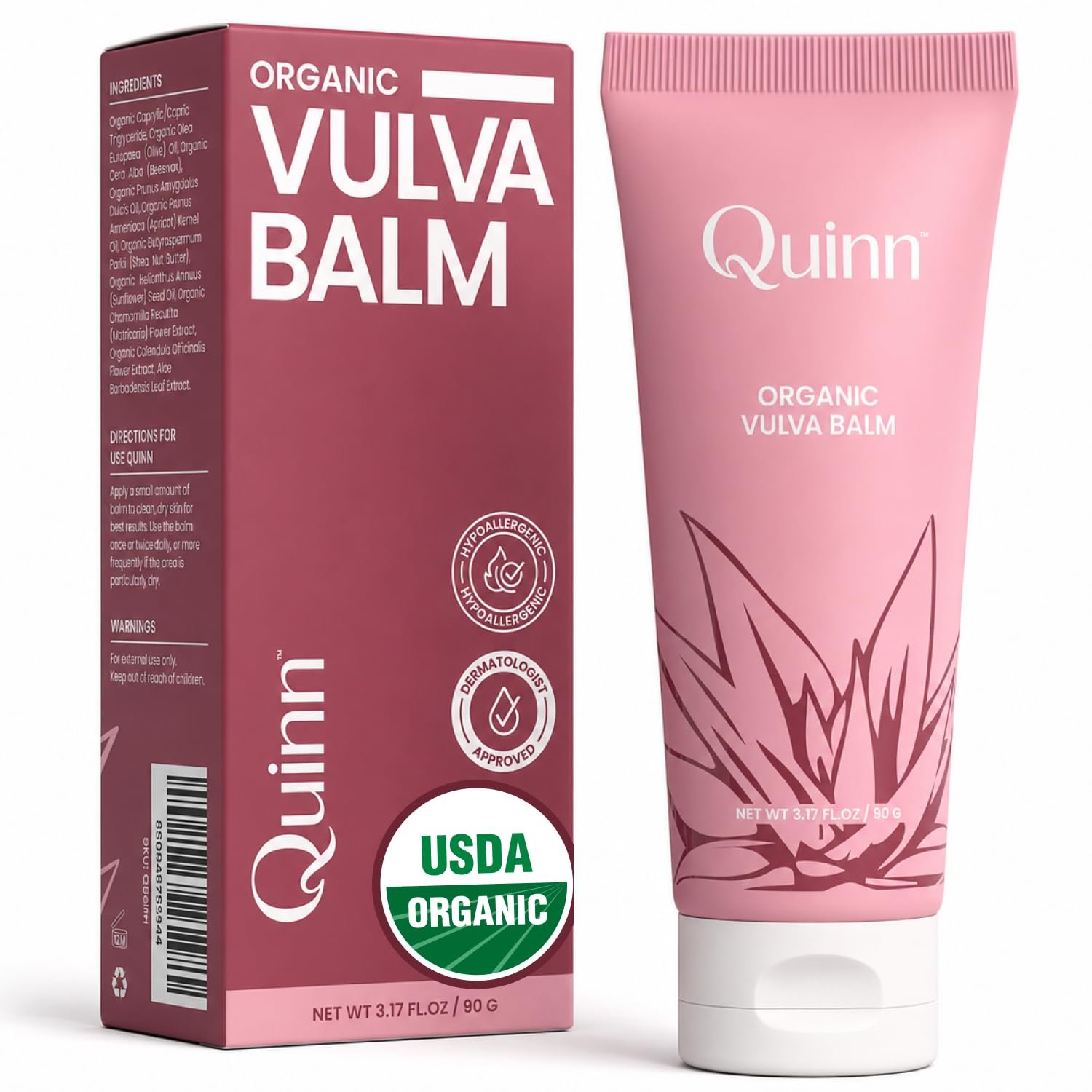 Quinn USDA Organic Vulva Balm, Vaginal Moisturizer for Dryness, 3.17 oz