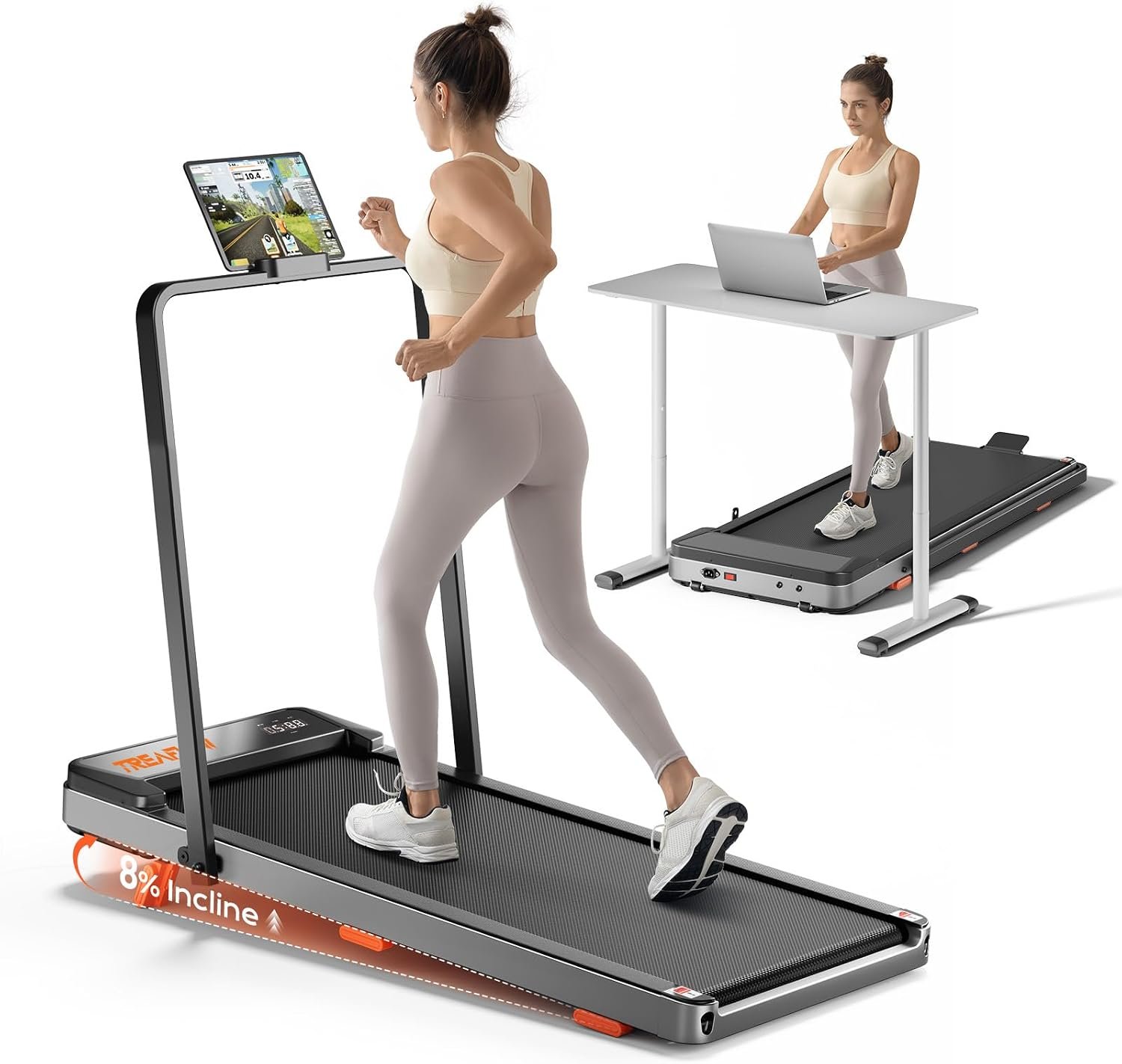 TREAFLOW Walking Pad with Incline, Treadmill for Home with Handle Bar