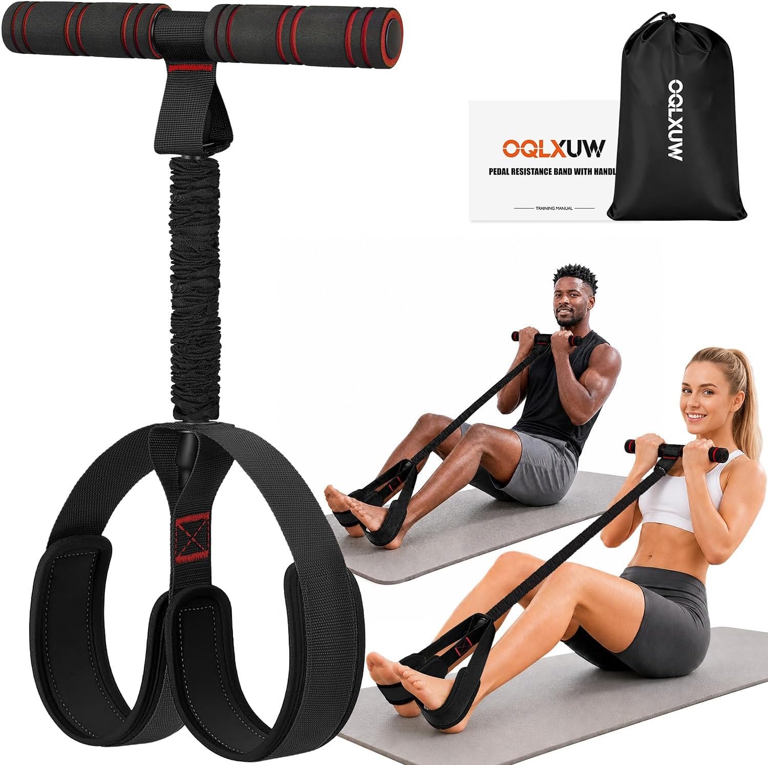 Upgraded Pedal Resistance Band with Handles for Women, Core & Abs Workout