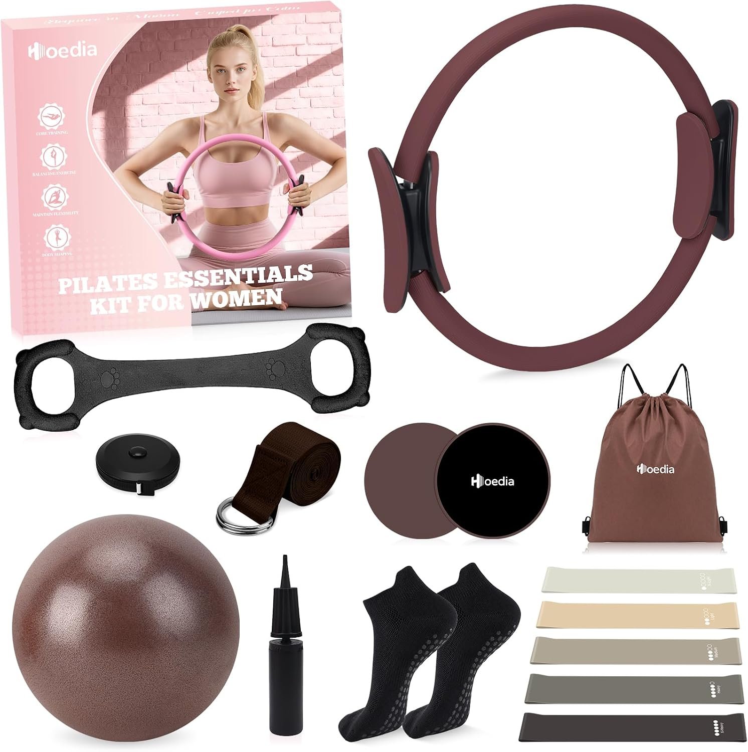 Hoedia Pilates Kit for Women, Pilates Equipment Ring and Ball Set