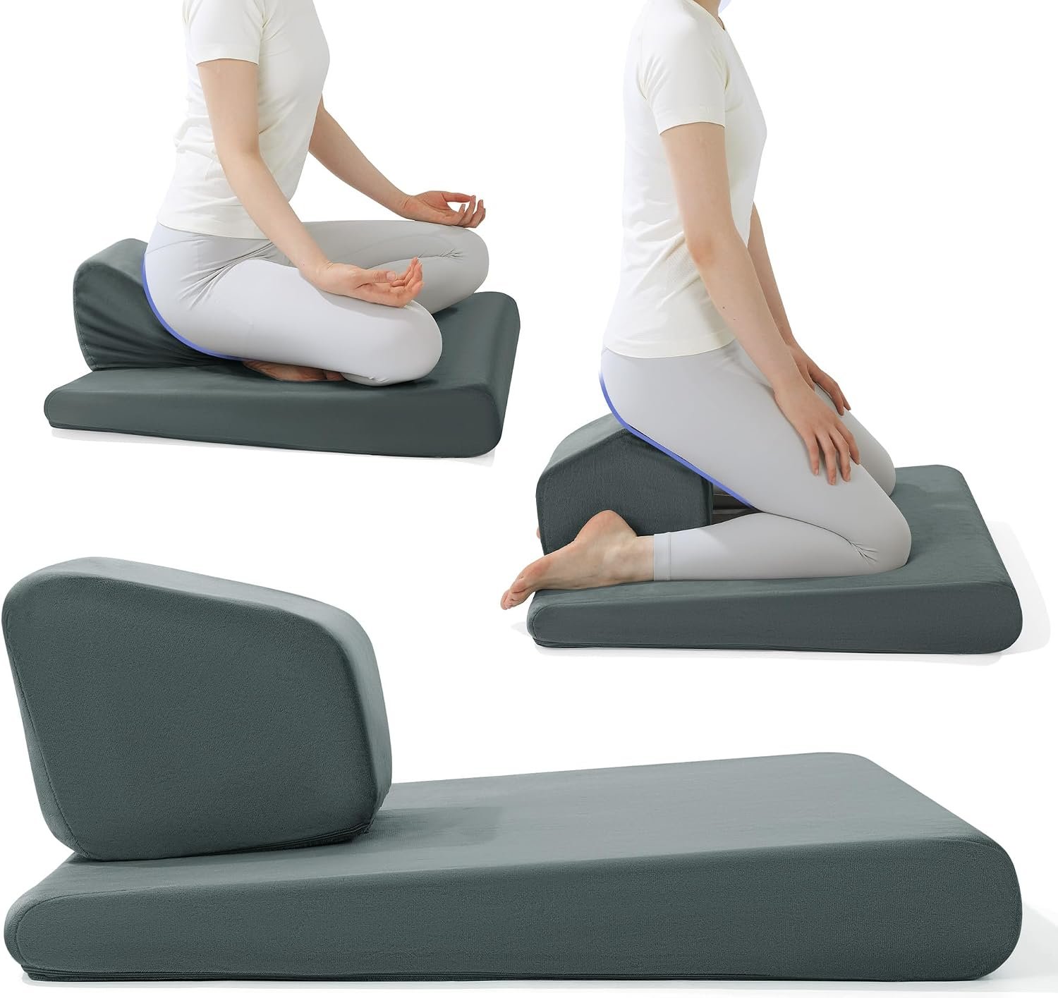 HOMBYS Adjustable Meditation Cushion Set, Thickened Foam Yoga Pillow for Floor Sitting with Hip & Knee Support, Ergonomic Wedge Floor Cushion for Meditation & Mindfulness