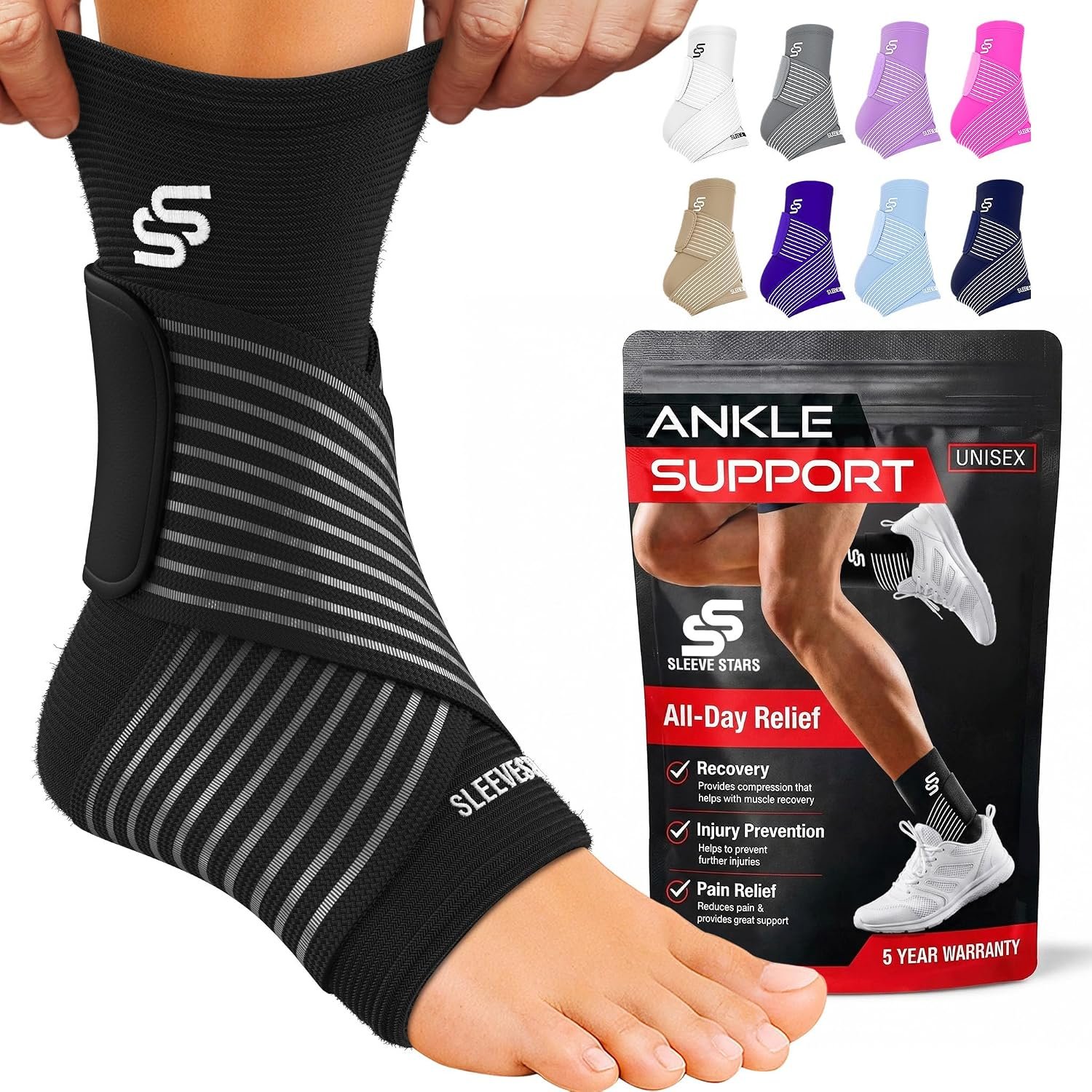 Sleeve Stars Ankle Brace Men & Women Support (Single/S:9″-10″/Black)