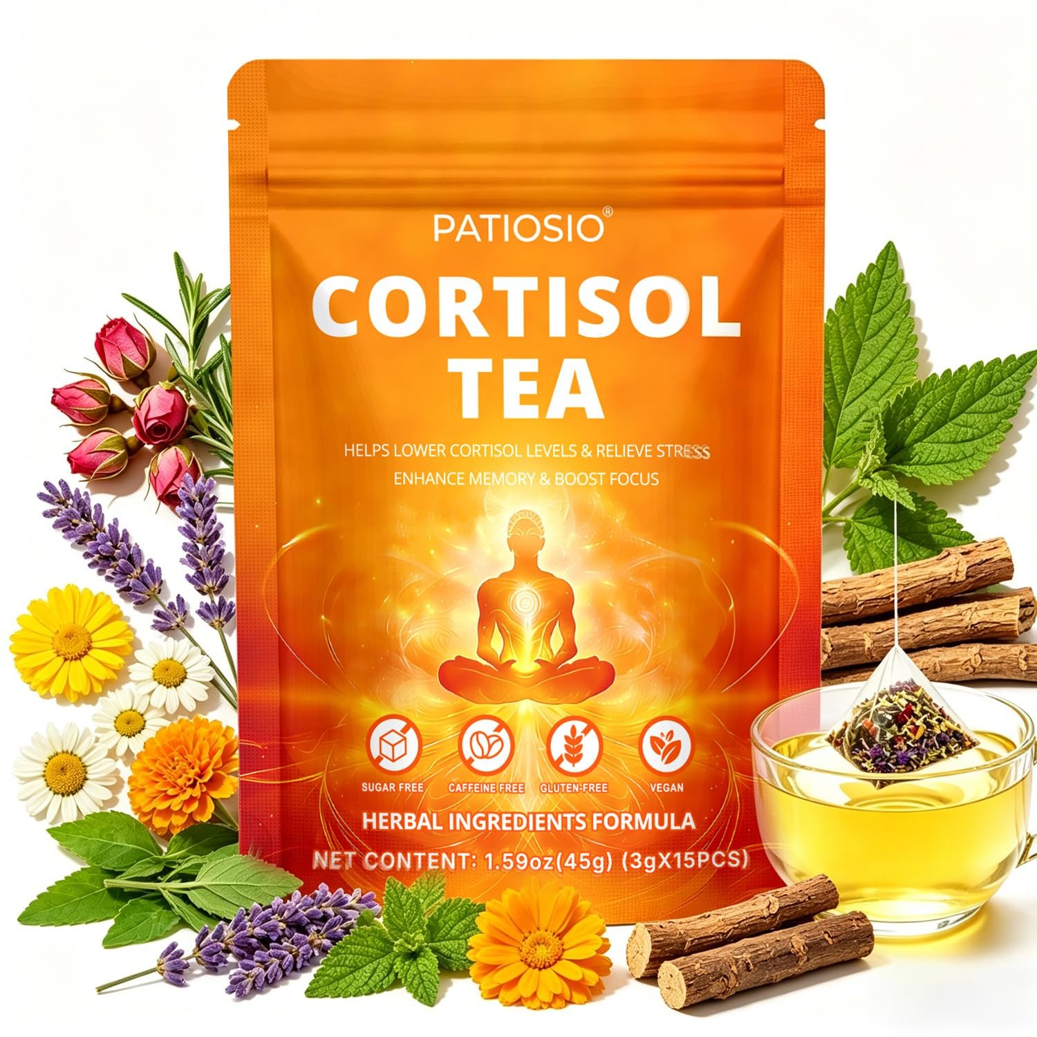 Cortisol Herbal Tea for Women & Men, Cortisol Reducer Manager Detox Tea