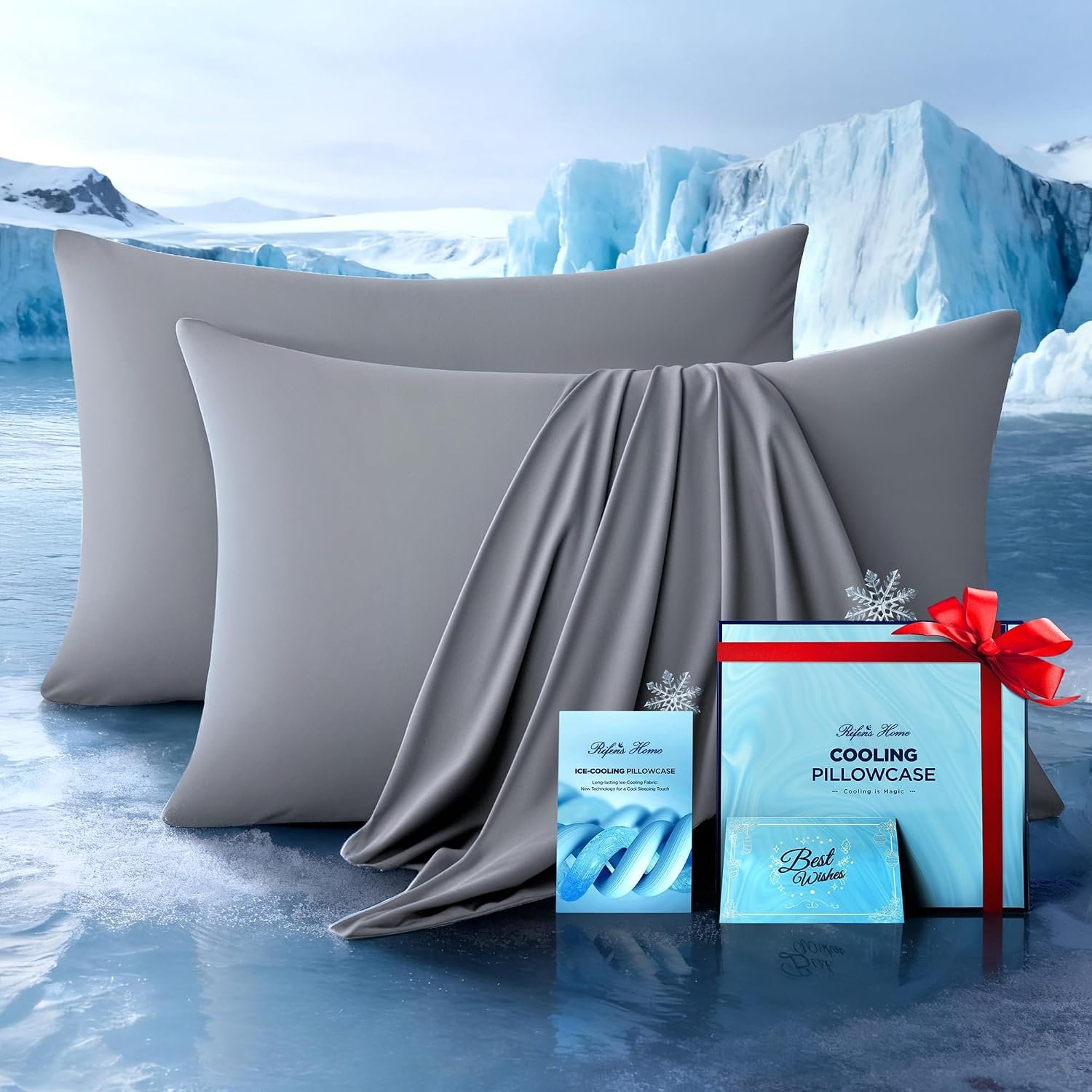 Ultra-Chill Cooling Pillowcase Set of 2 for Hot Sleepers, Softer Than Silk Pillow Cases for Protecting Hair & Skin, Breathable Bed Pillow Covers w/ Zipper, Gifts for Women & Men (Light Gray, Standard)