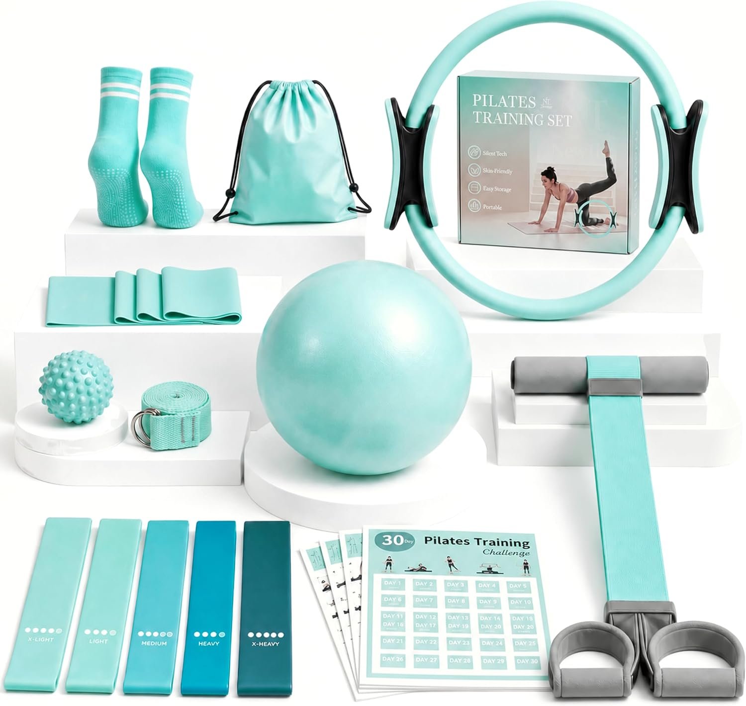 At Home Pilates Kit for Women, 20-Piece Set with Ring, Ball & Pedal Band