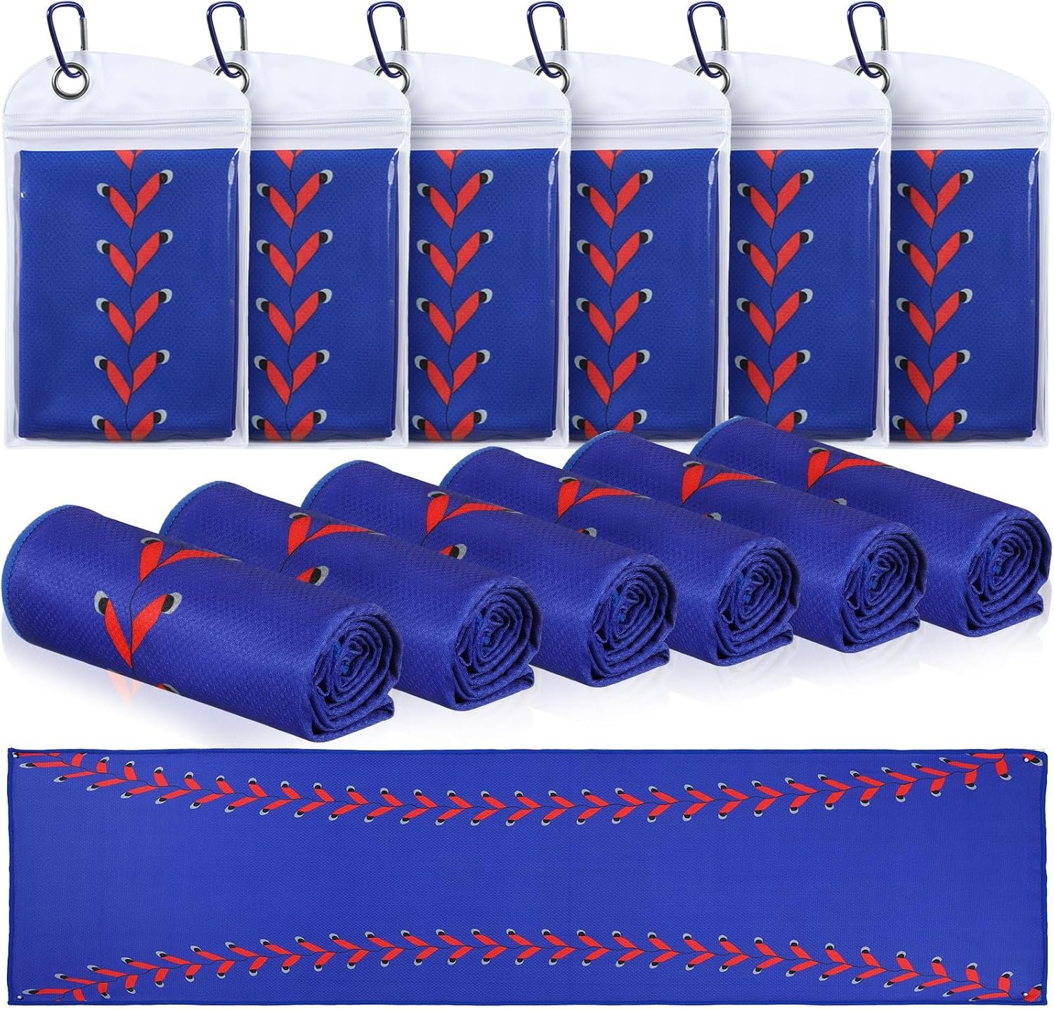 Hahafelt 6 Pack Baseball Cooling Towels, Blue Sports Towels with Bags, 40″x12″ Breathable Chilly Towel, Microfiber Towel for Baseball Sport Team Gift