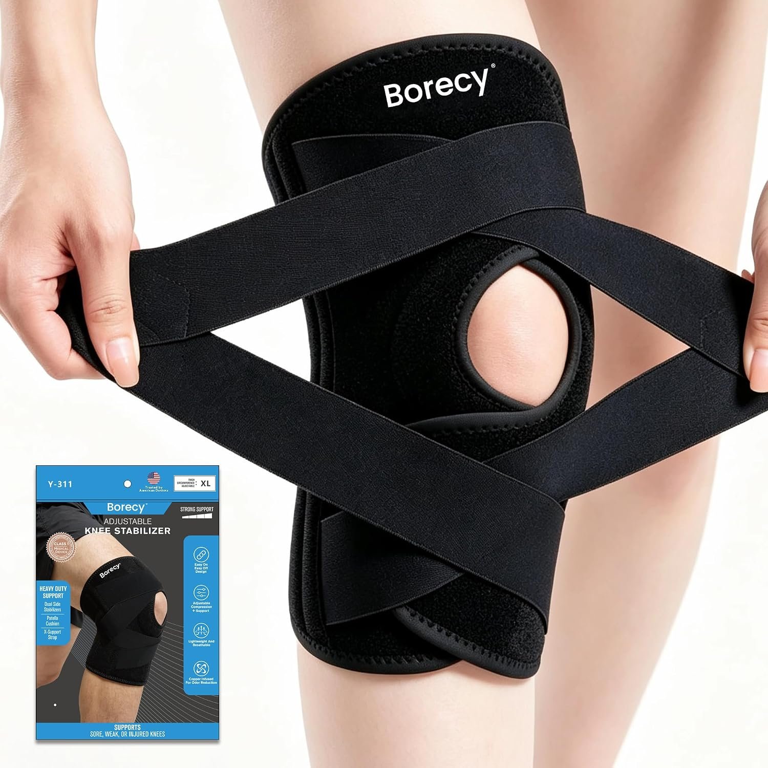 Knee Brace for Women &Men,Knee Brace for Meniscus Tear,Black,X-Large