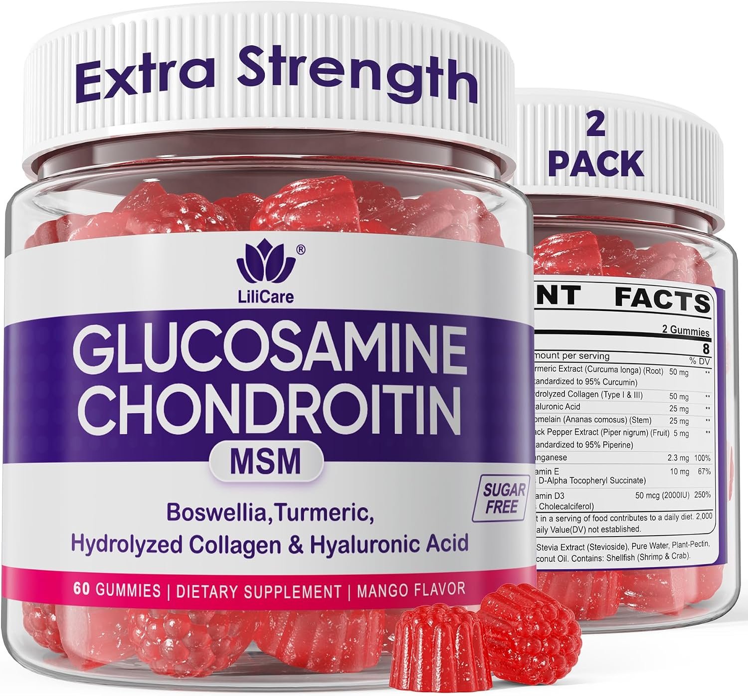 Glucosamine Chondroitin Gummies with MSM for Men & Women, No Sugar, 120 Cts