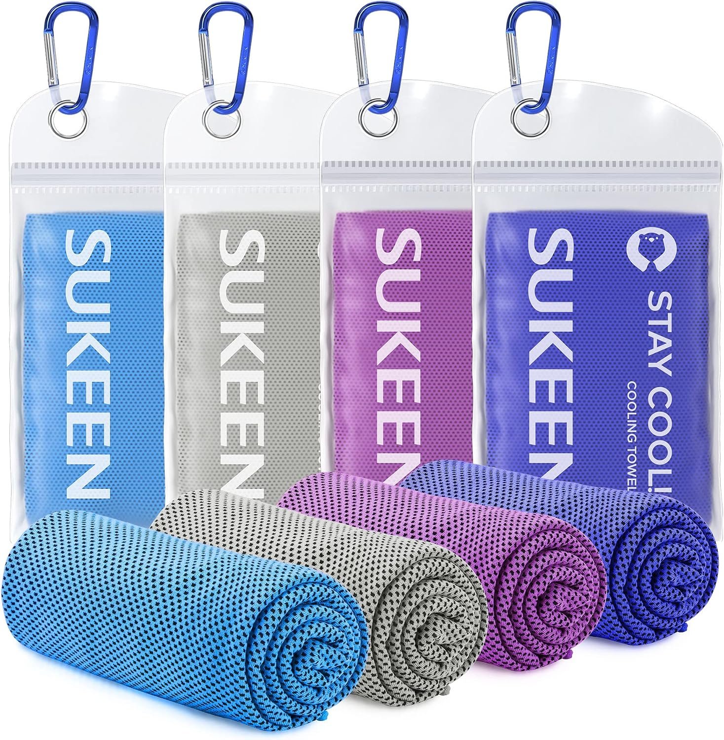 Sukeen 4 Pack Cooling Towels (40″x 12″), Cooling Neck Wraps, Soft Ice Towel
