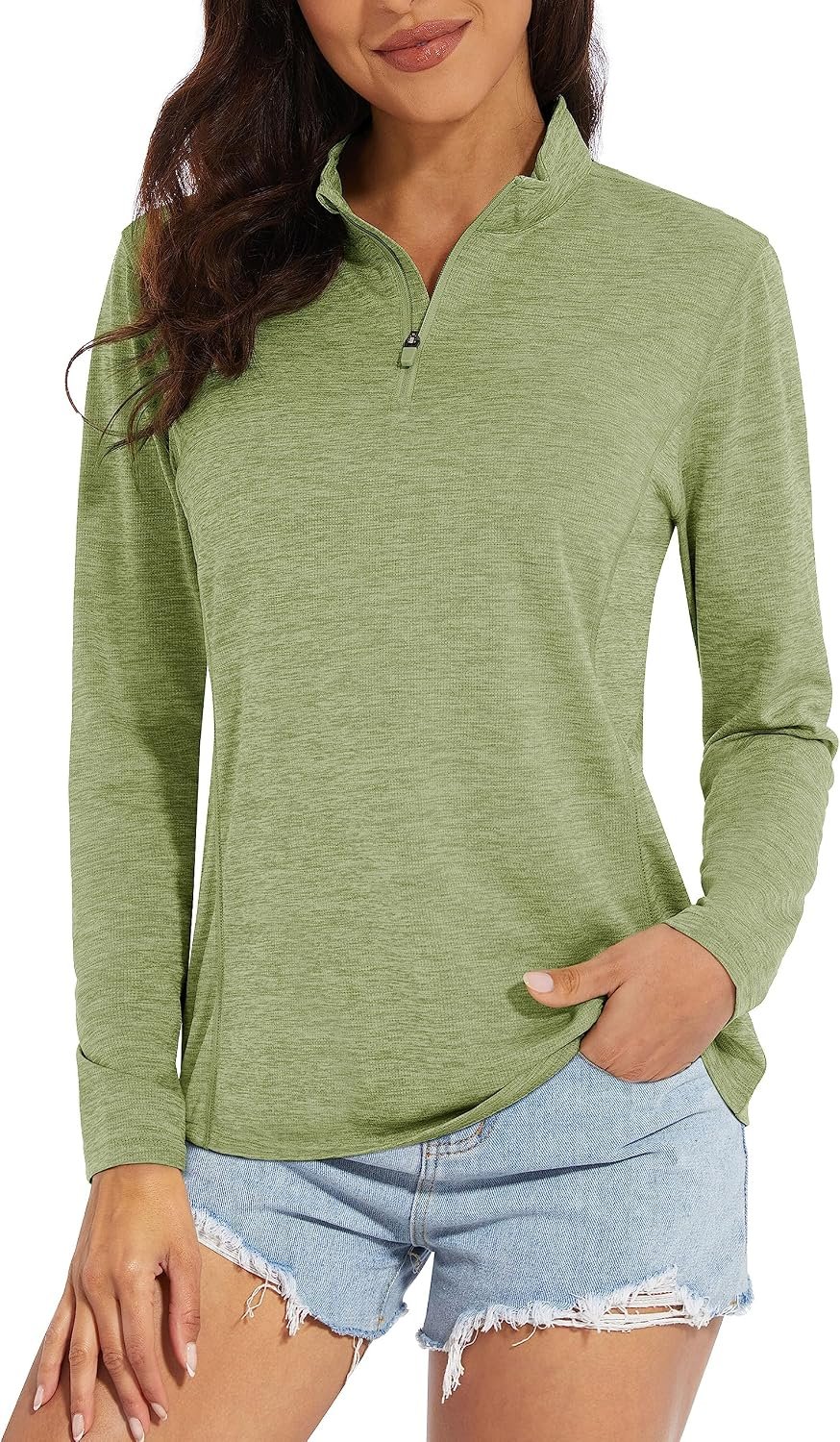 MAGCOMSEN Women’s UPF 50+ Sun Shirts Long Sleeve 1/4 Zip Pullover Quick Dry Workout Hiking Tops Running Athletic Shirts
