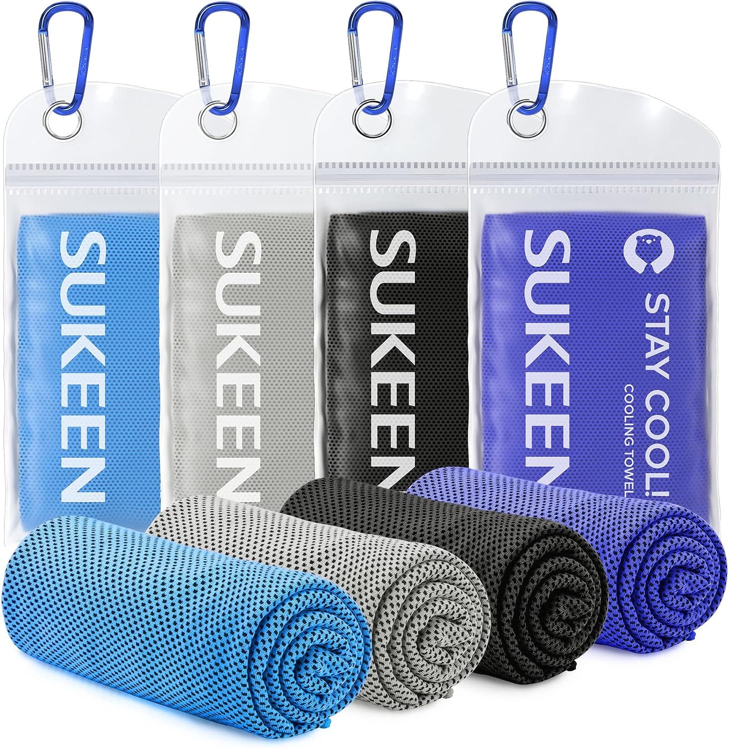Sukeen 4 Pack Cooling Towels (40″x 12″), Cooling Neck Wraps, Soft Ice Towel