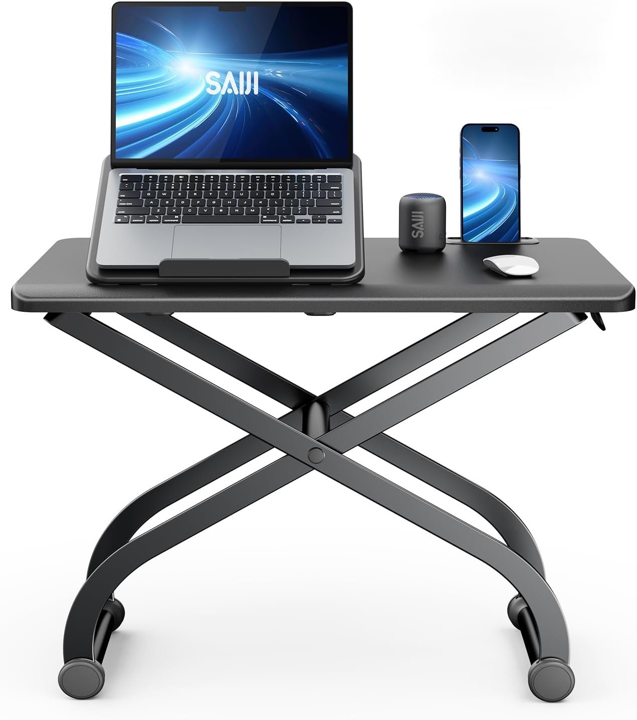 SAIJI Metal Small Laptop Desk Standing Converter Adjustable Desk Riser