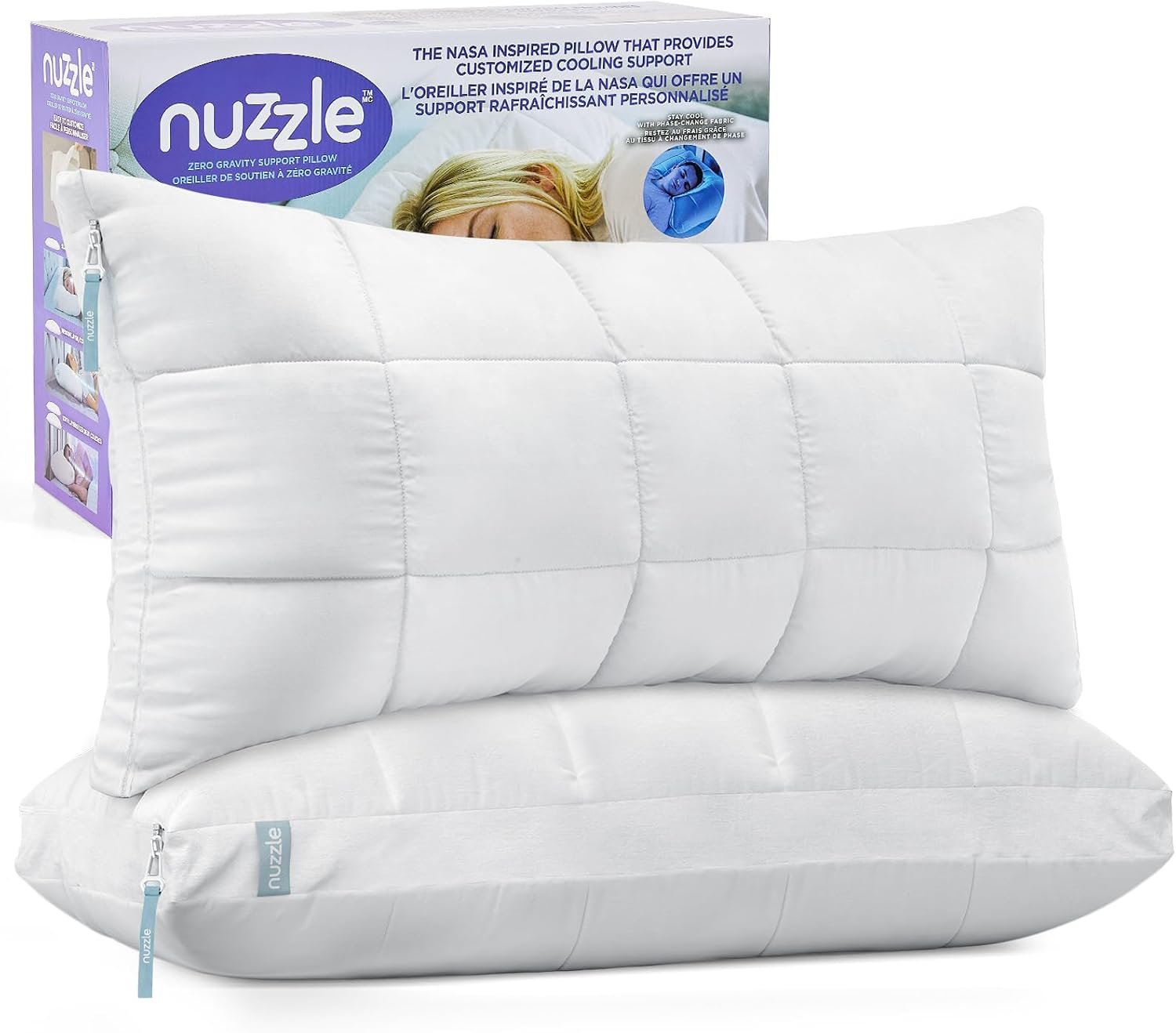 Nuzzle Neck Pillow Adjustable Queen Size Set of 2,Soft Luxury Hotel Feel