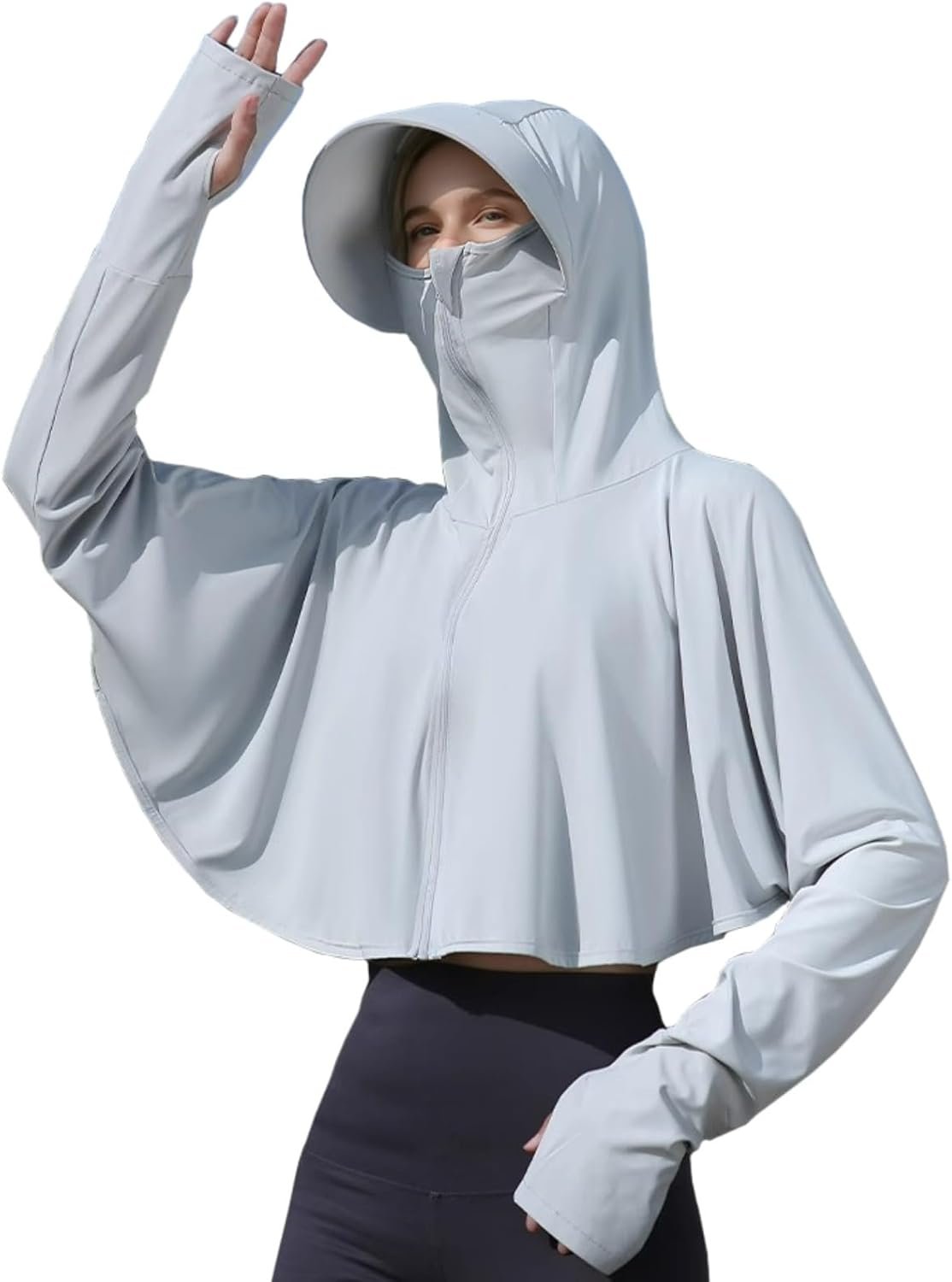 Womens UPF 50+ Sun Hoodie Shirts with Mask and Brim,Long Sleeve UV Protection Ice Silk Sunscreen Clothes