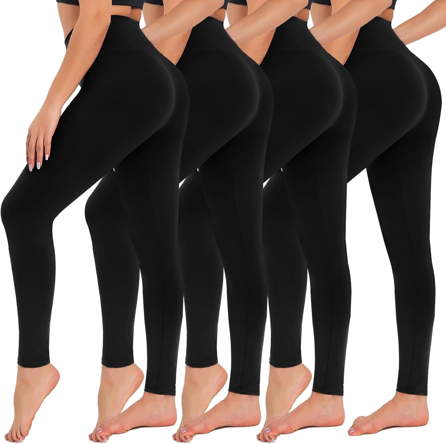 CAMPSNAIL 4 Pack Leggings for Women – High Waisted Tummy Control Yoga Pants for Workout Gym Black Leggings Plus Size Dance