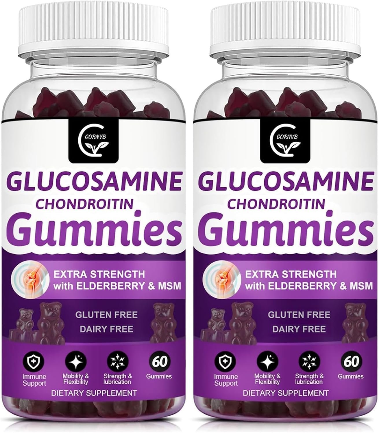 GORNVB Glucosamine Chondroitin Gummies with MSM & Elderberry Extra Strength – Flexibility Support, Antioxidant Immune Support Supplement for Adults, Men & Women – 60 Chondroitin Gummies (2 Pack)