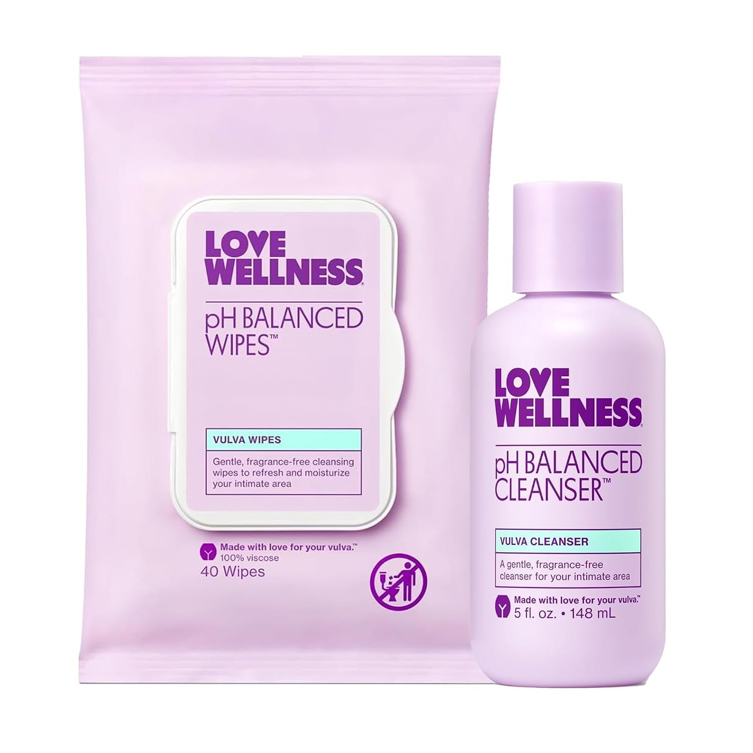 Love Wellness pH Balanced Cleanser & Wipes | Feminine Care Essentials Duo