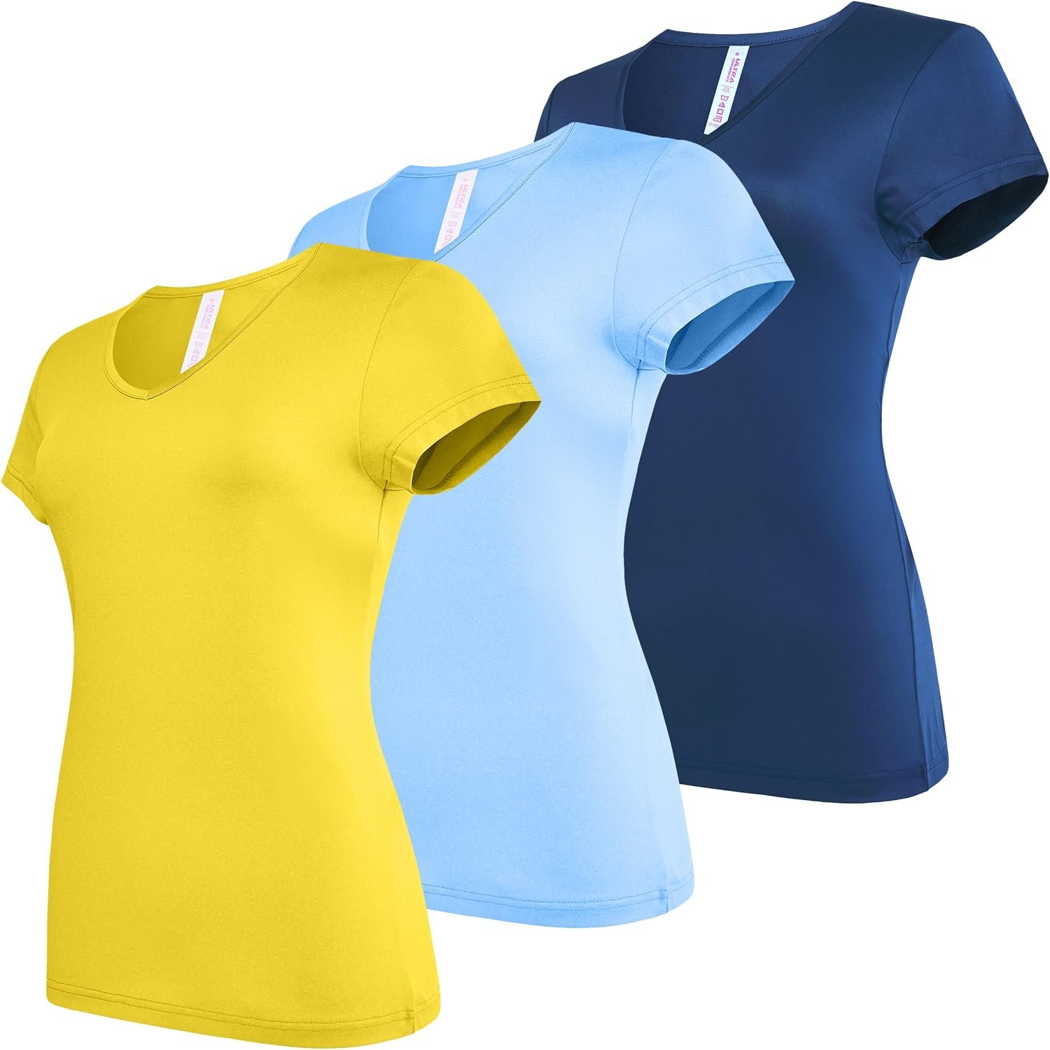 Women’s V-Neck Activewear T-Shirts 3 Pack Athletic Womens Short Sleeve Workout Tops Dry Fit Shirt Gym & Yoga Tees for Women