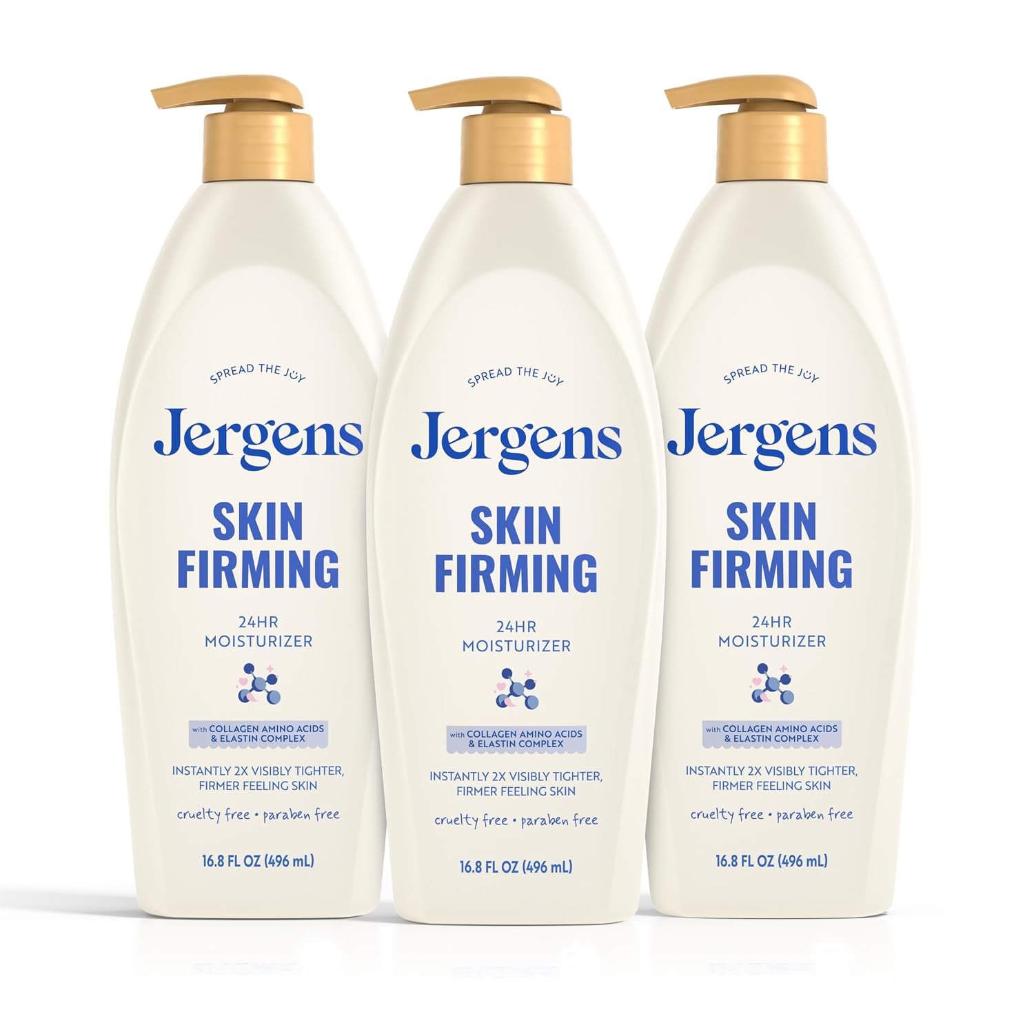 Jergens Skin Firming Body Lotion for Dry to Extra Dry Skin, Skin Tightening Cream with Collagen and Elastin, Dermatologist Tested, Hydralucence Blend Formula, 16.8 Oz, Pack of 3