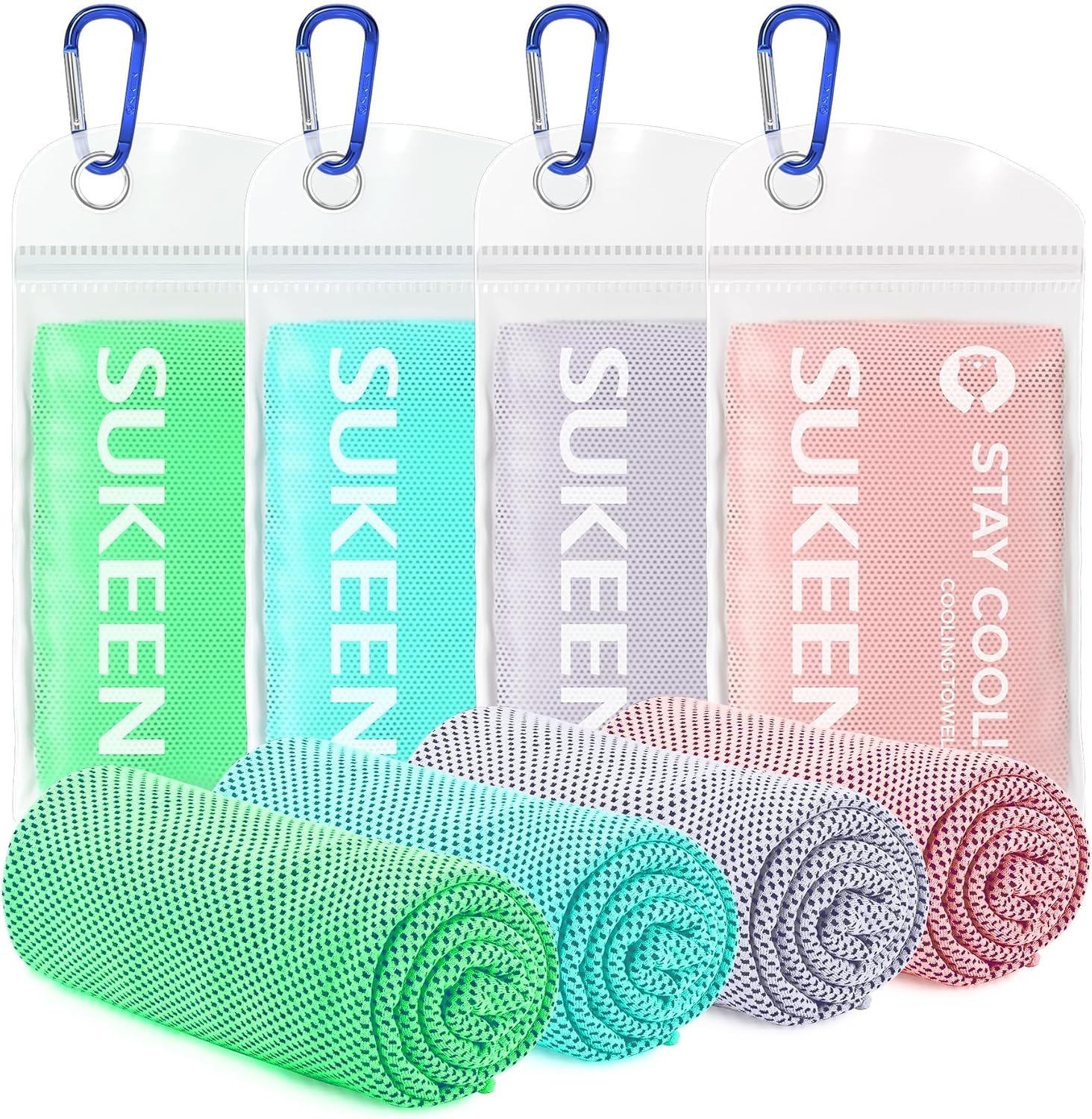 Sukeen 4 Pack Cooling Towels for Hot Weather 40″x12″, Gym Towels for Men and Women, Soft Breathable Workout Towels for Yoga, Running, Sport, & More