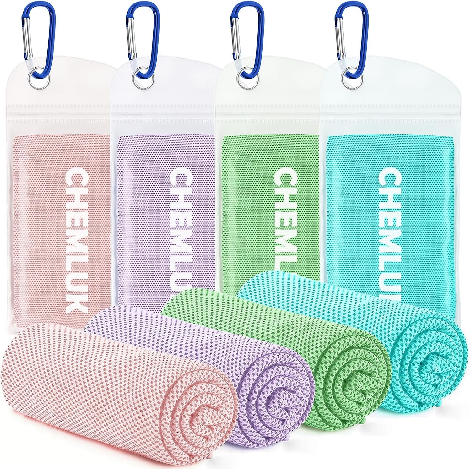 4 Packs Cooling Towels: Instant Cool Towel for Neck and Face Hot Weather UPF50 Quick Dry Microfiber Sweat Towels for Gym Workout Sports (40″x12″)