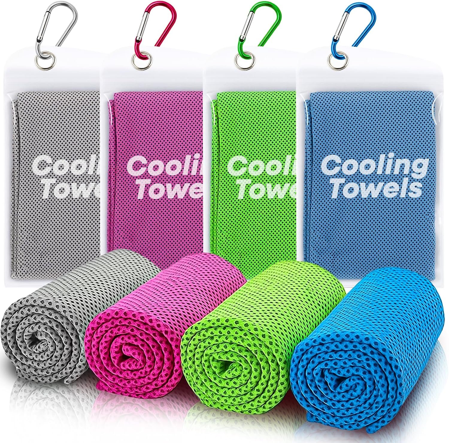 4 Pack Cooling Towels (40″x 12″), Soft Breathable Gym Towels, Outdoors Ice Towel for Neck and Face, Camp Essentials Microfiber Sweat Towels for Gym, Run, Yoga, Workout, Travel, Climb