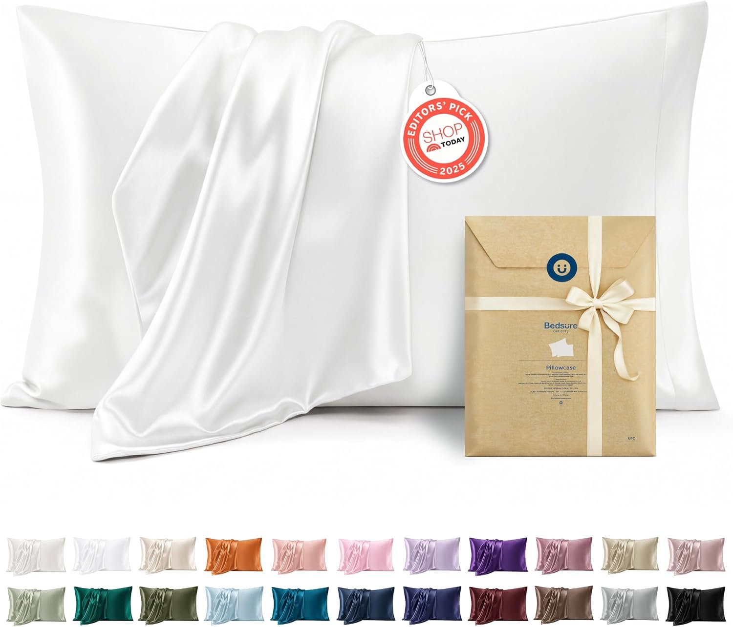 Bedsure Satin Pillowcases Queen Set of 2, Similar to Silk Pillow Case White