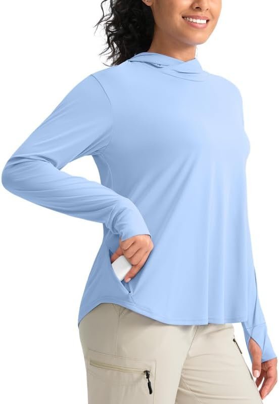 Pudolla Women’s Sun Protection Shirt UPF 50+ Lightweight Hoodie for Hiking